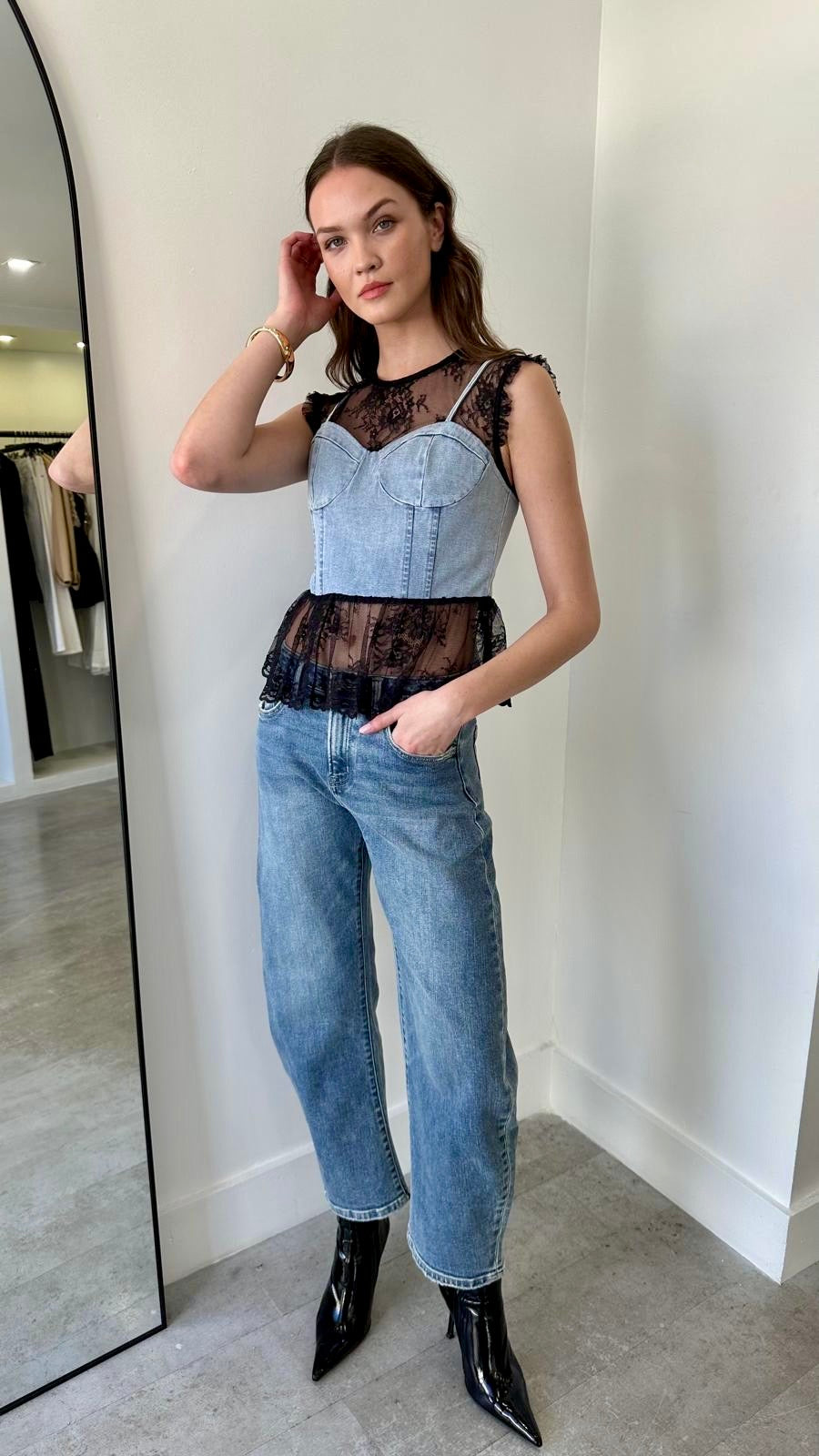 DENIM LACE CORSET TOP