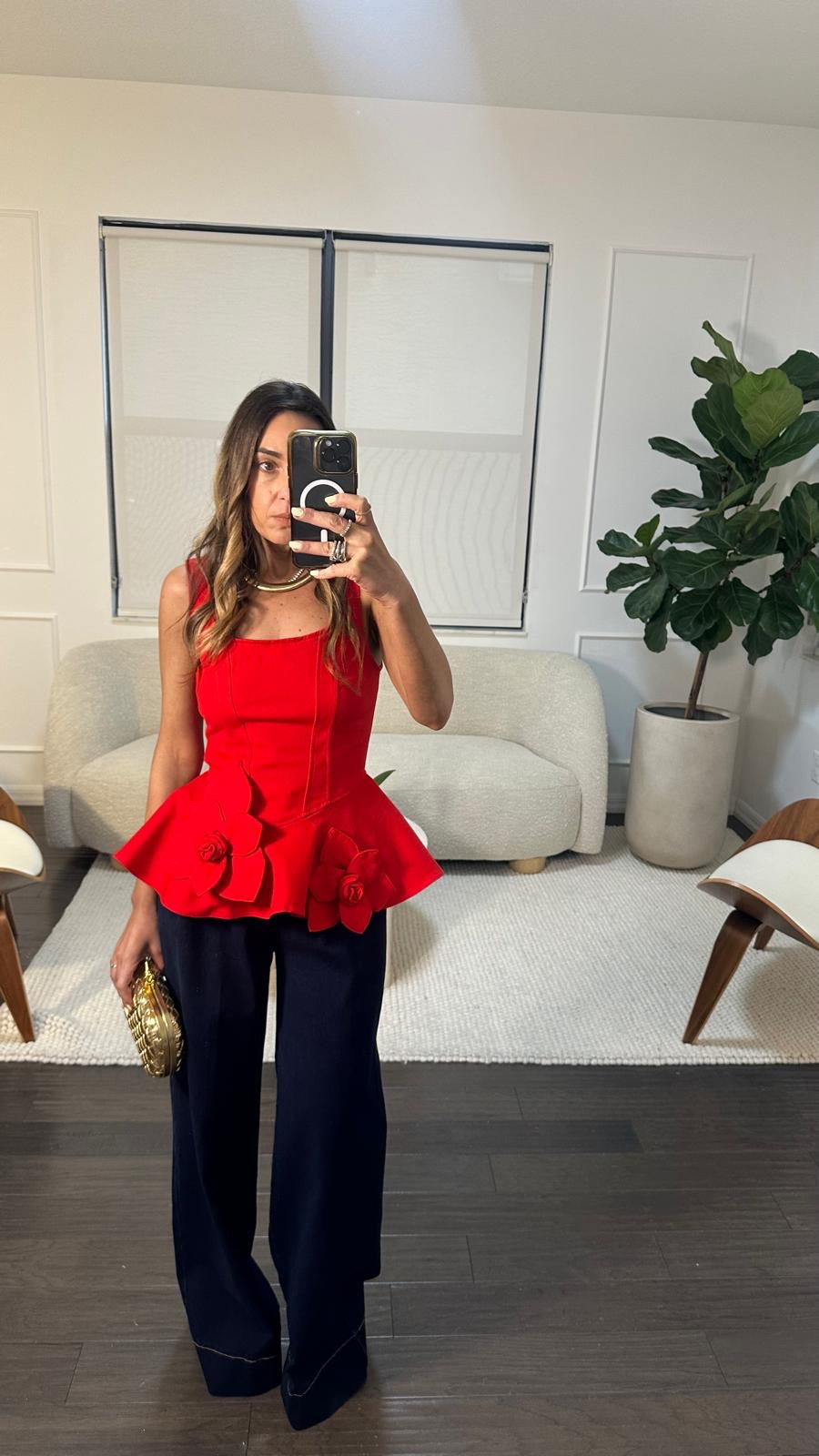 RED FLEUR PEPLUM TOP