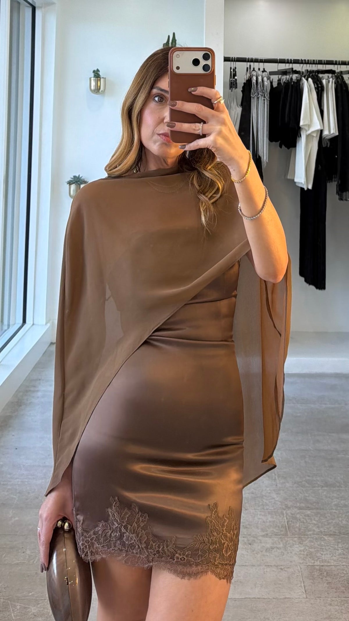 MOCHA CAPE DRESS
