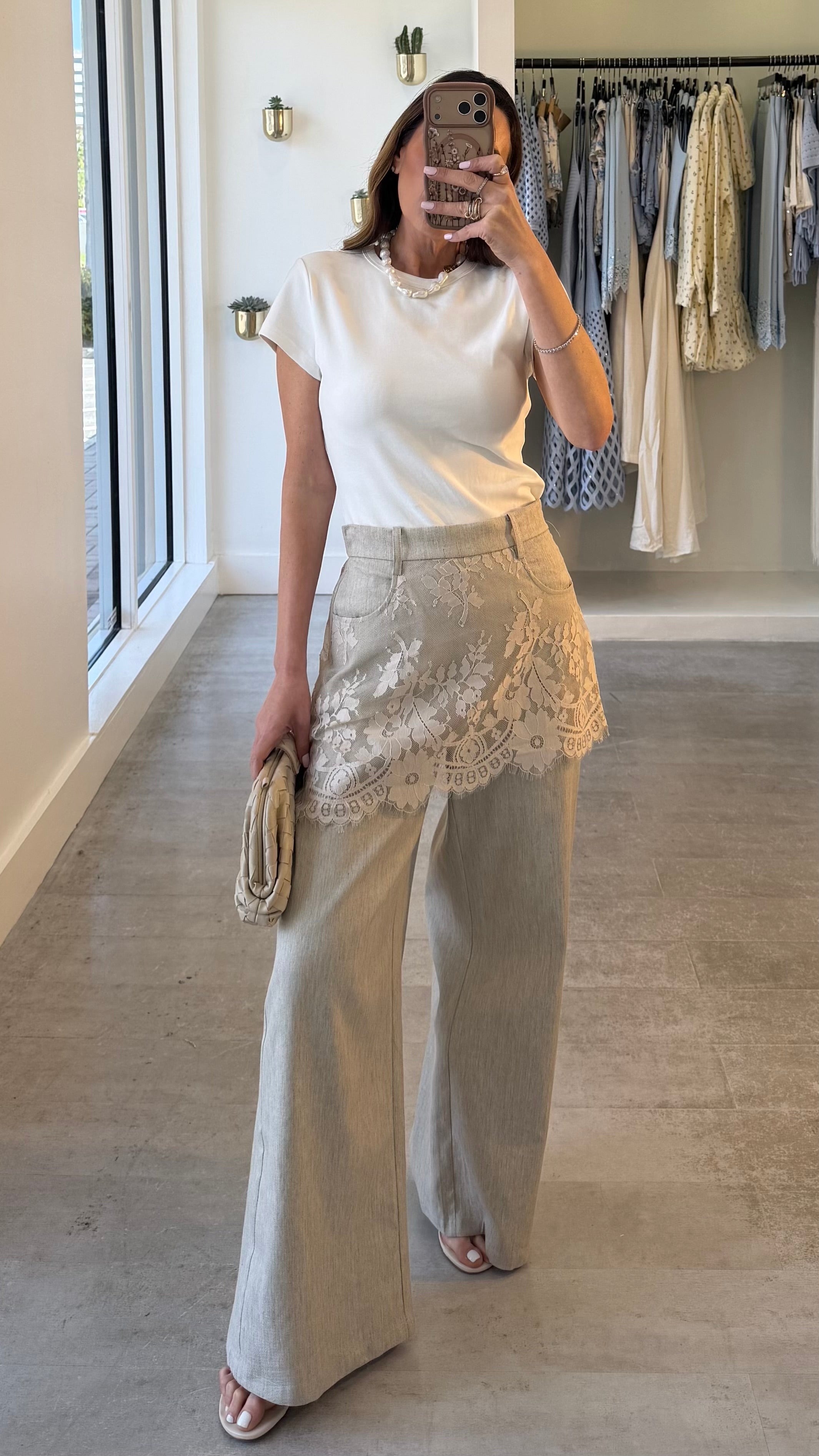 LACE PANEL LINEN PANTS