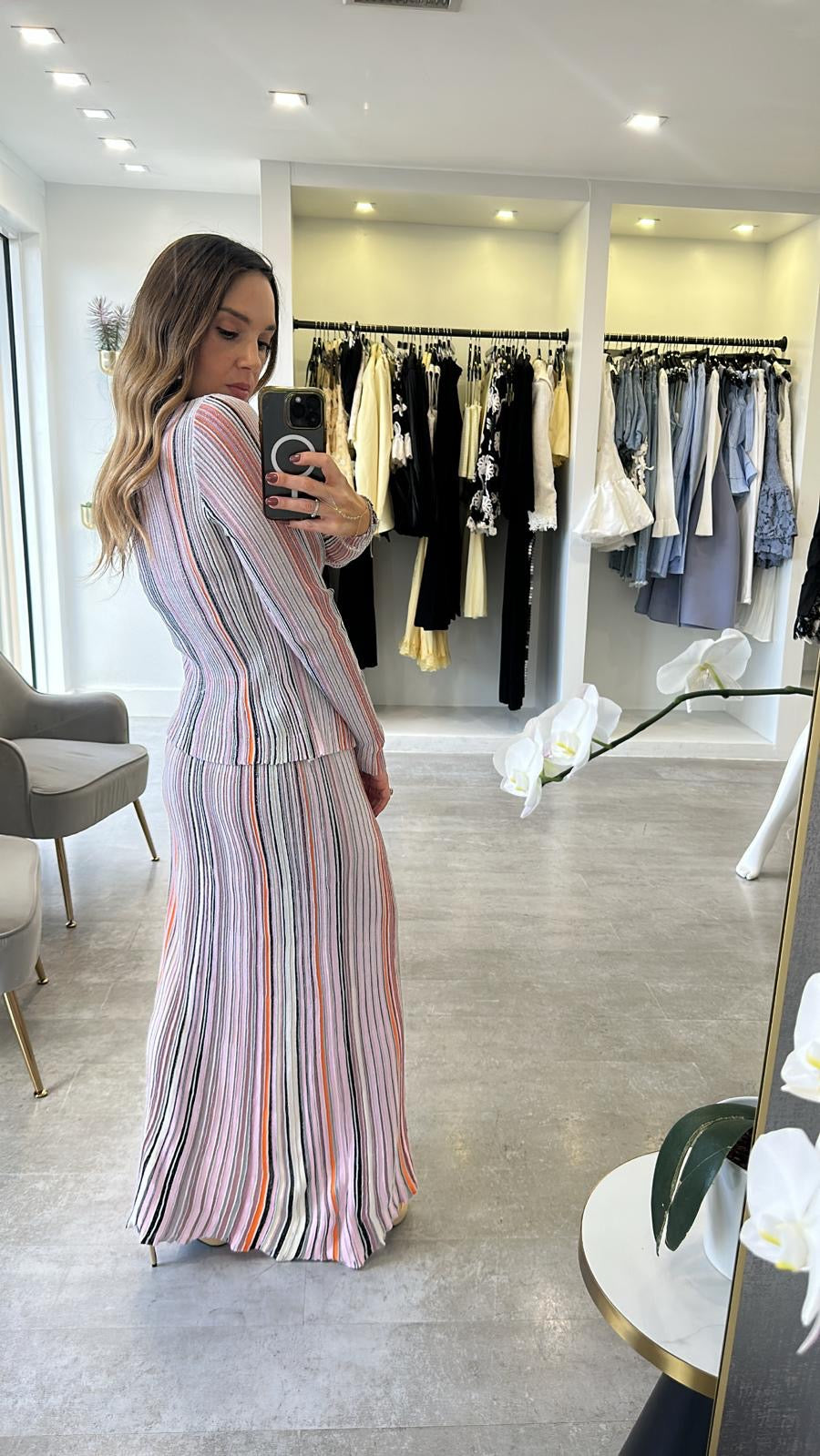 NEUTRAL STRIPED SKIRT SET