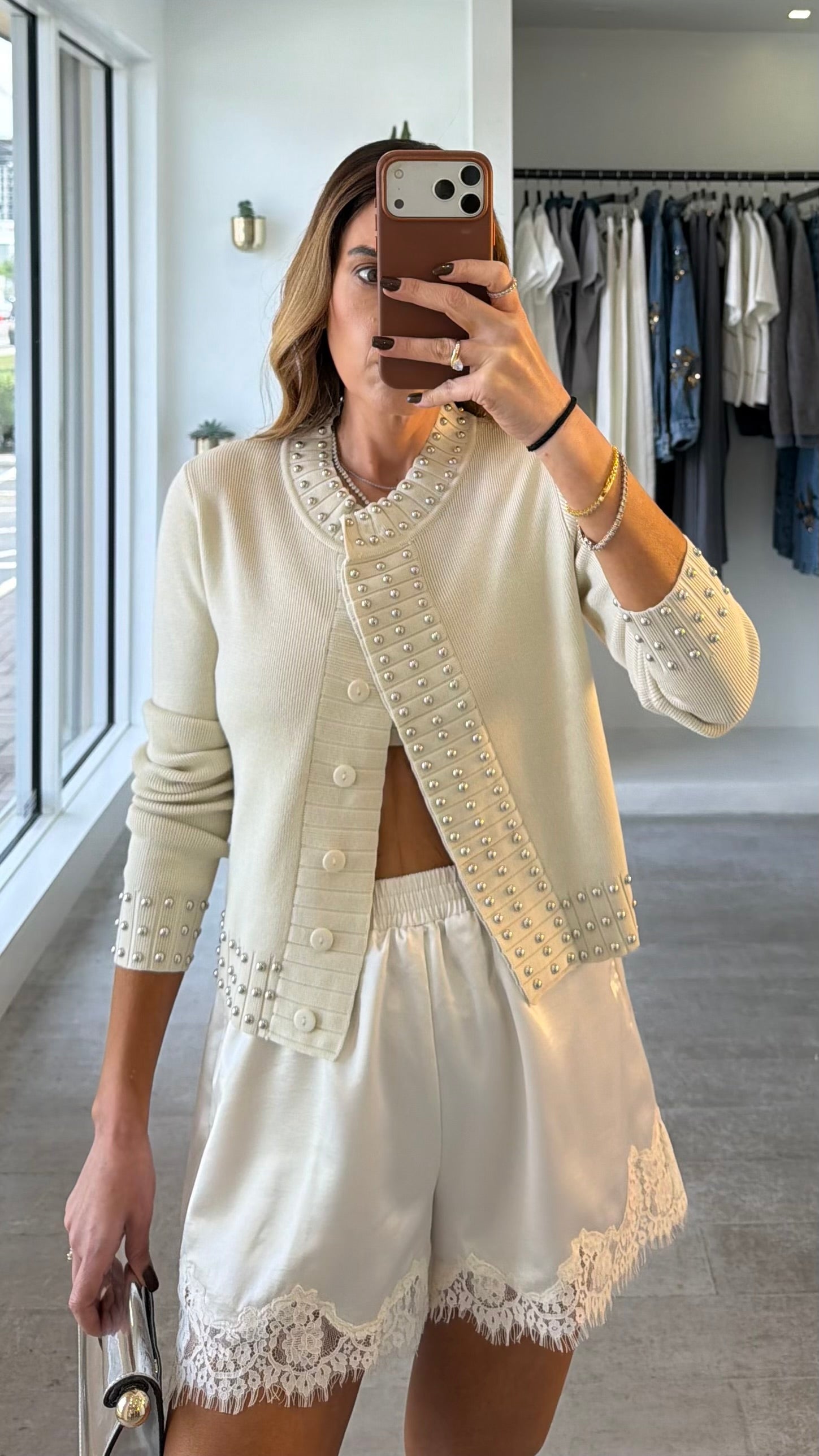 BONE STUDDED CARDI
