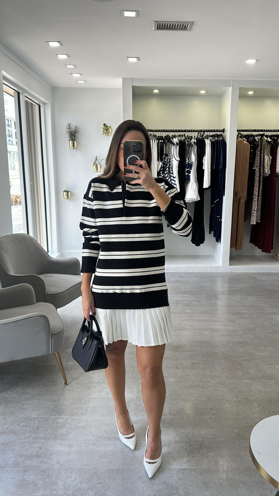 STRIPE PLEAT DRESS