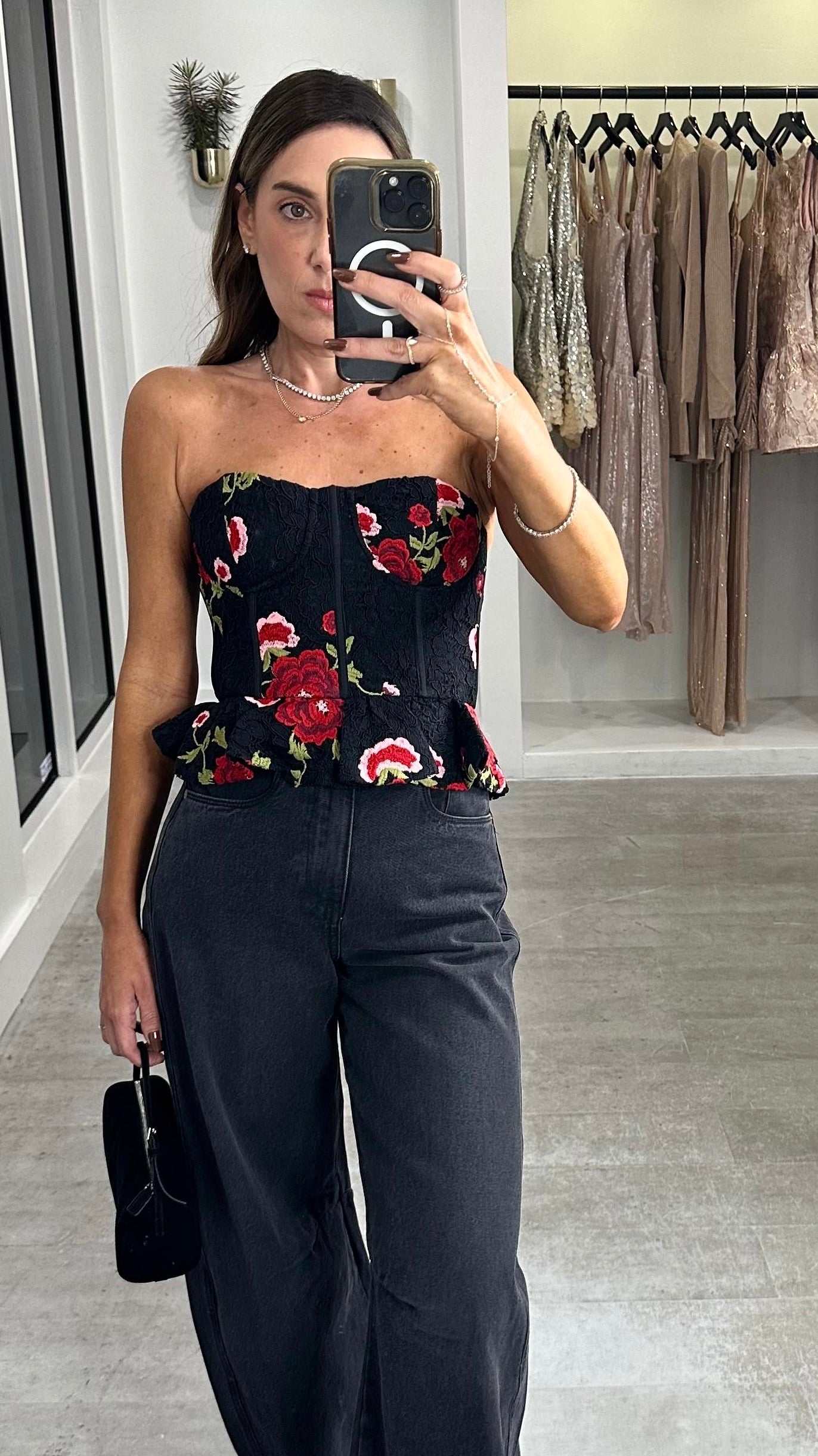 FLORAL LACE PEPLUM TOP