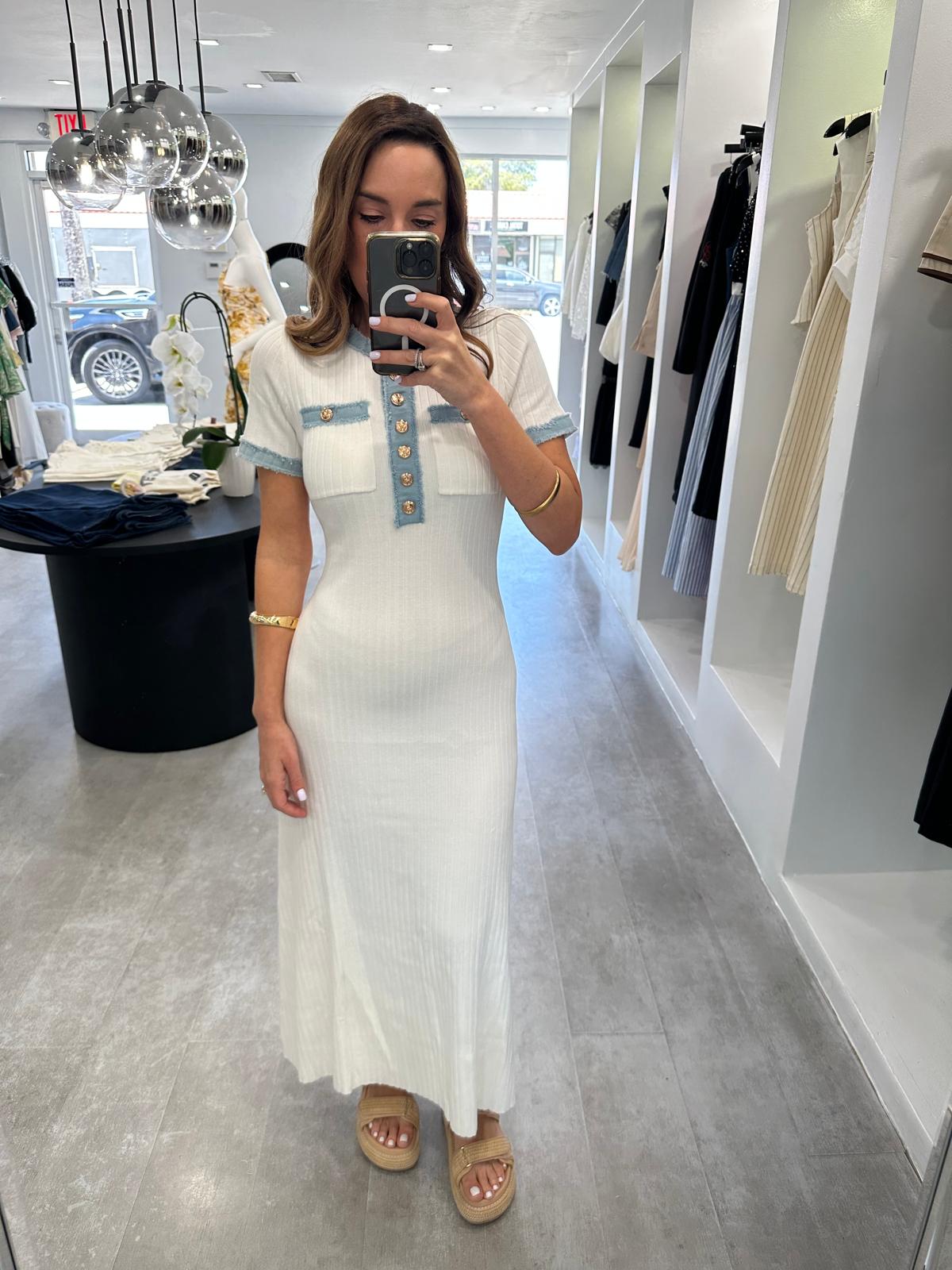 WHITE DENIM KNIT MIDI
