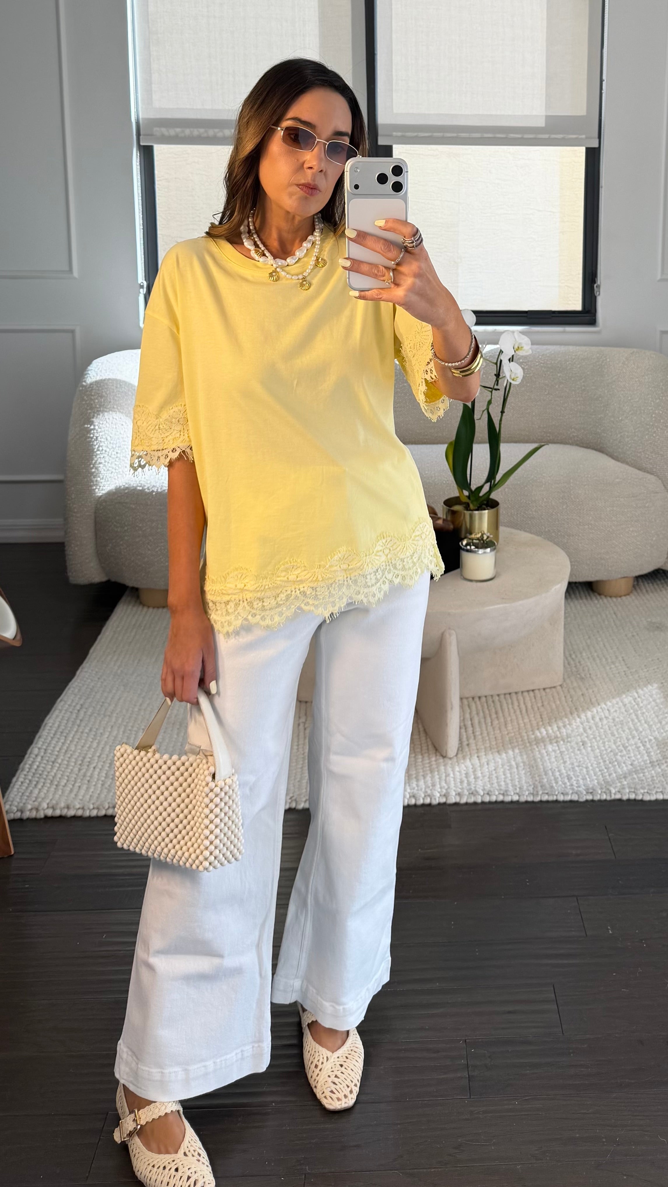 YELLOW LACE TEE