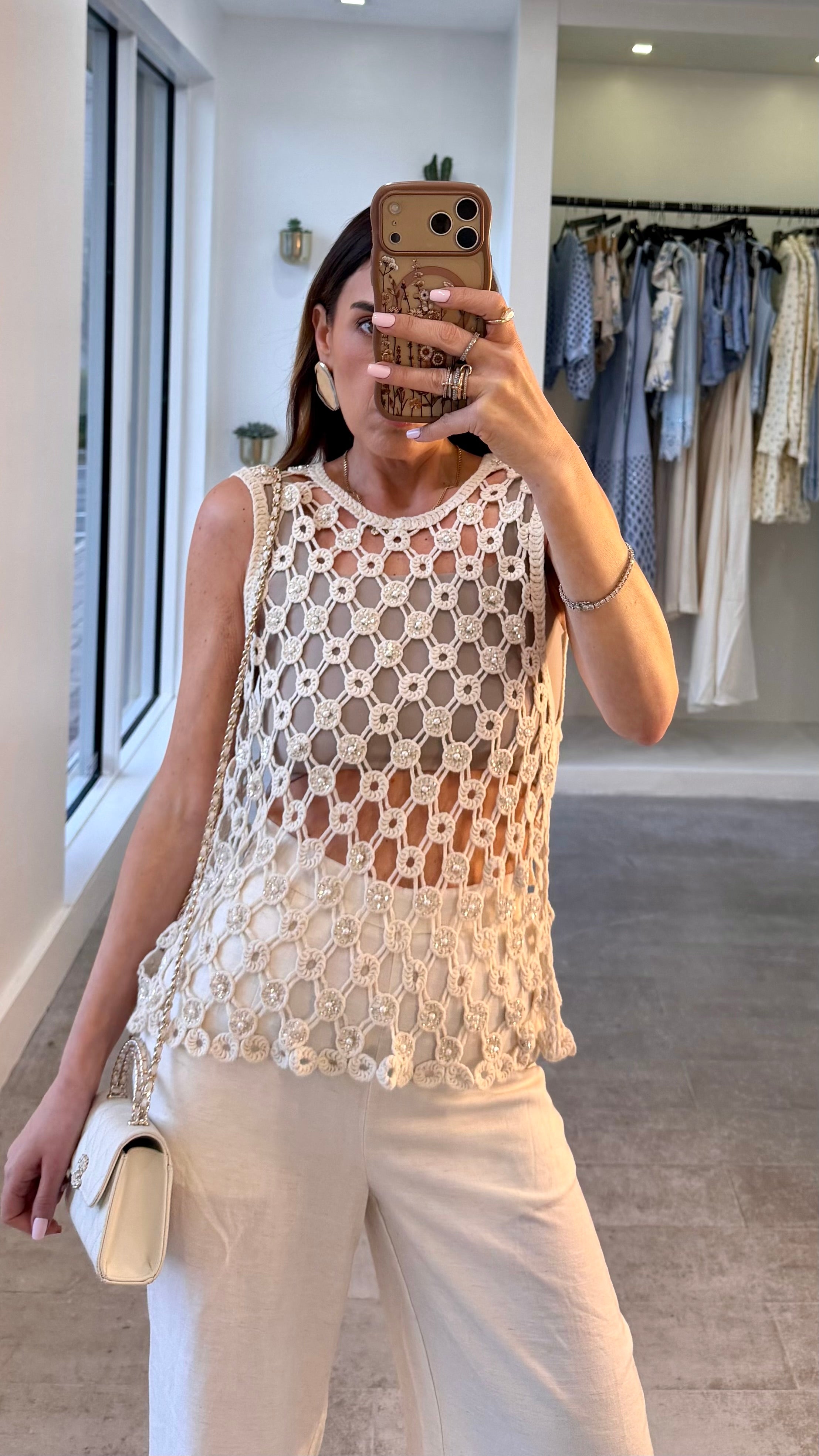BEIGE CROCHET SHINE TOP