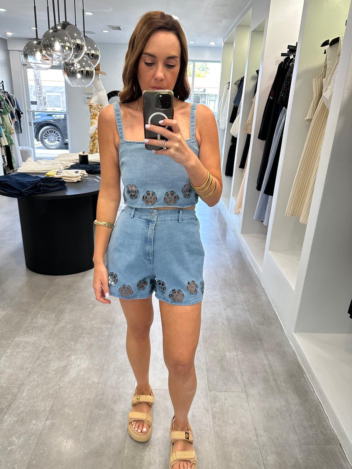 FLORAL EMBROIDERED DENIM SET