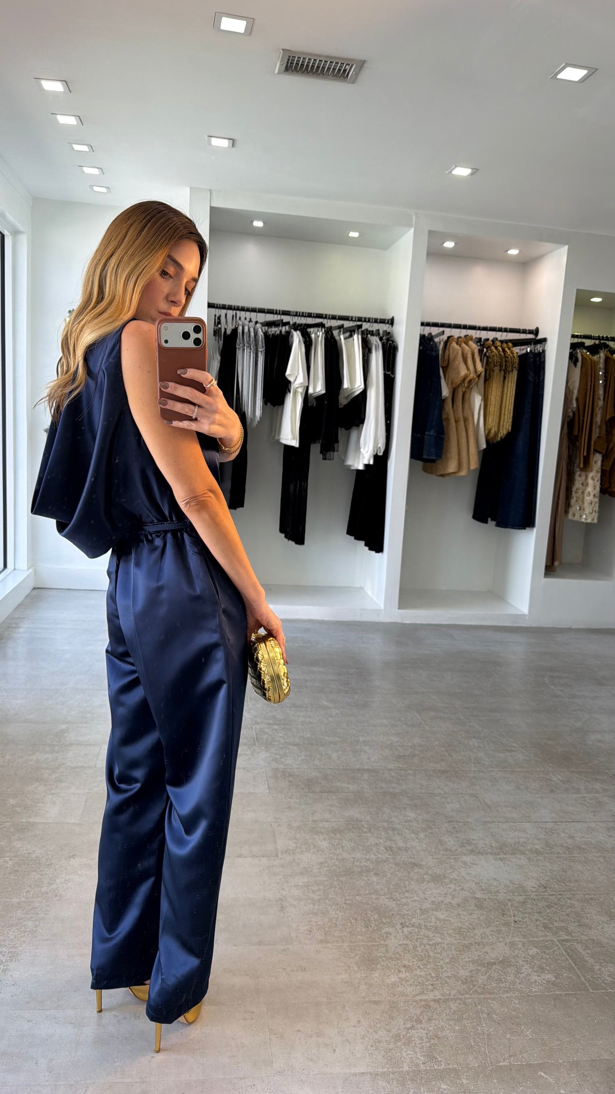 NAVY DRAPE JUMPSUIT