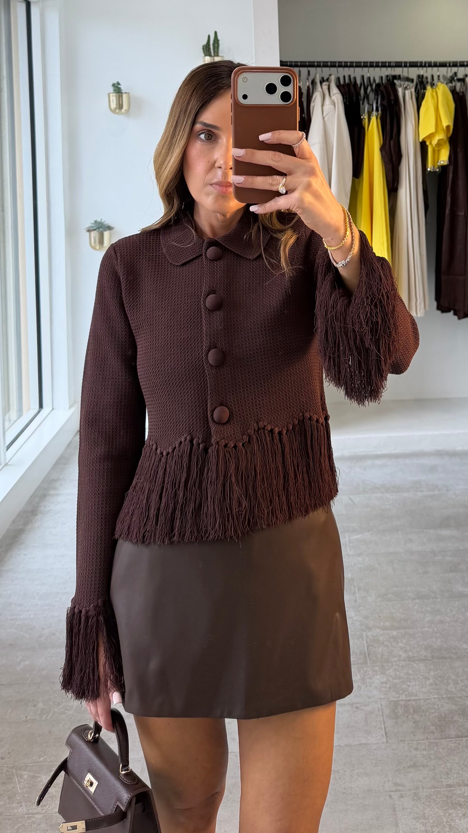 MOCHA FRINGE CARDI
