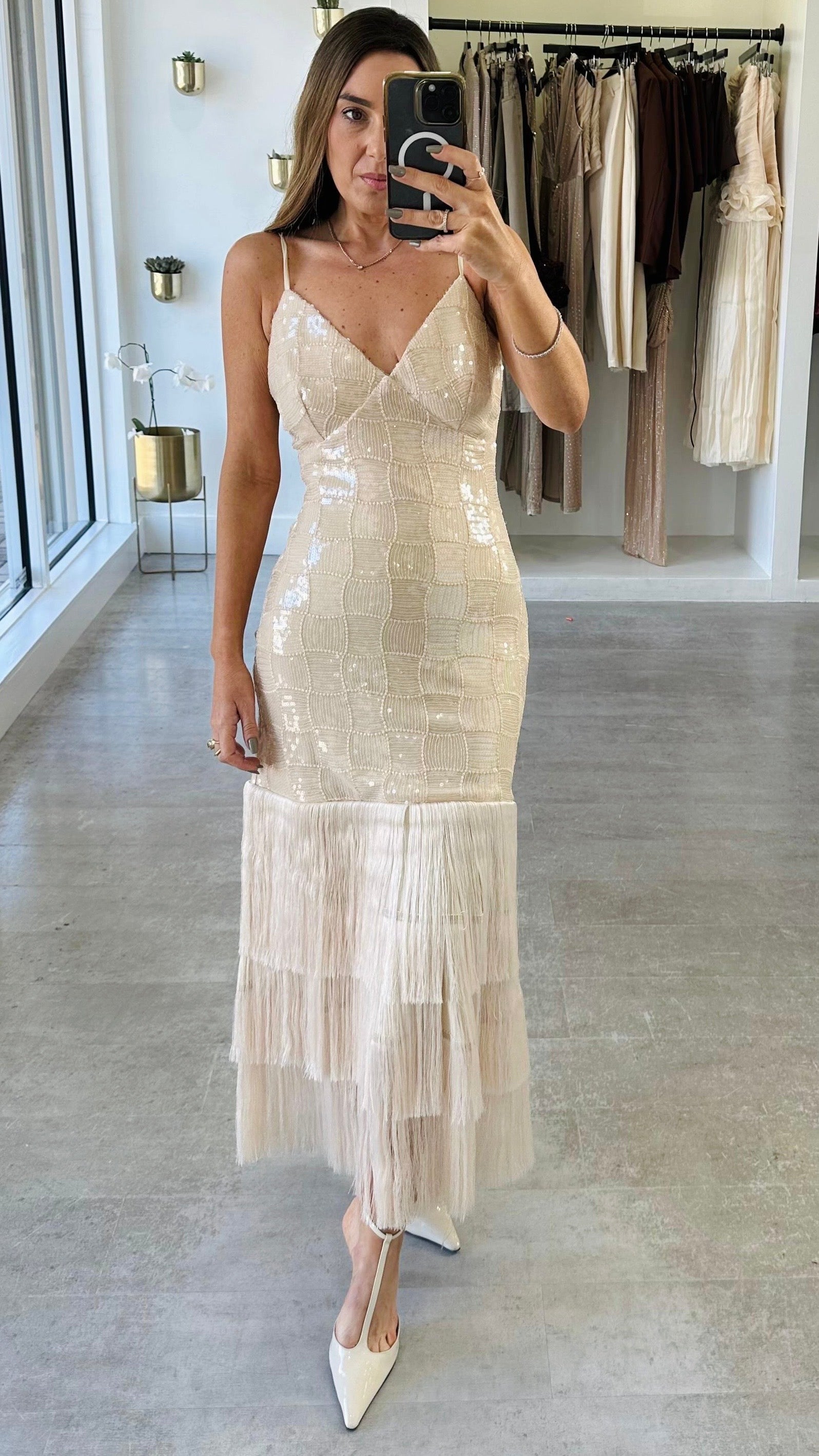 CHAMPAGNE FRINGE MIDI