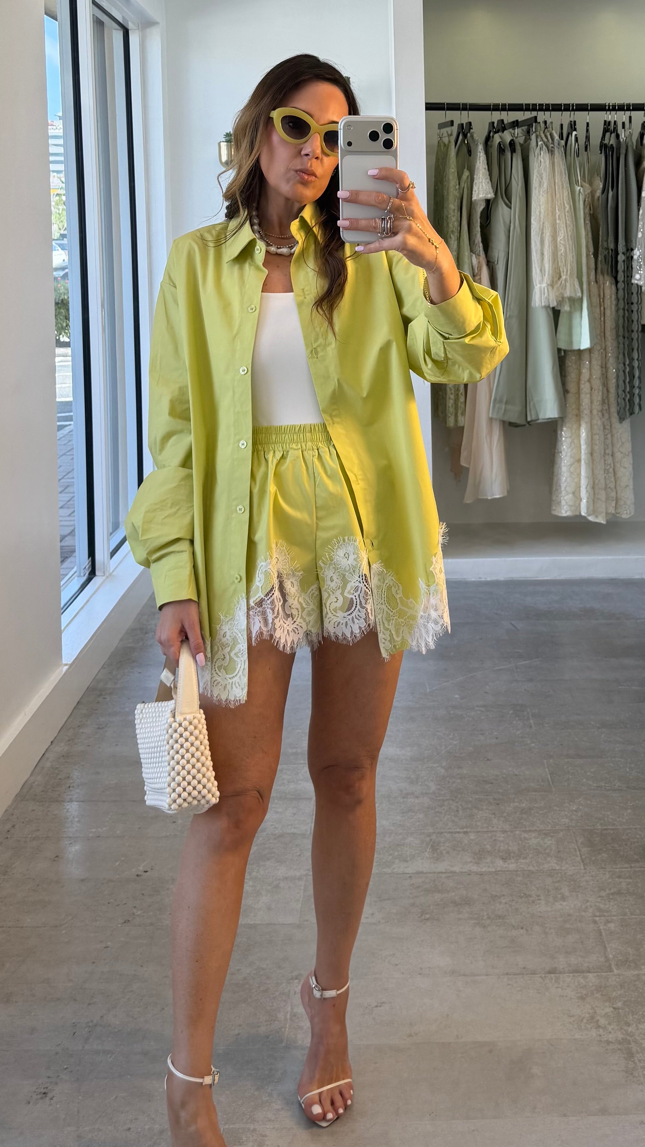 OLIVE LACE SHORT SET