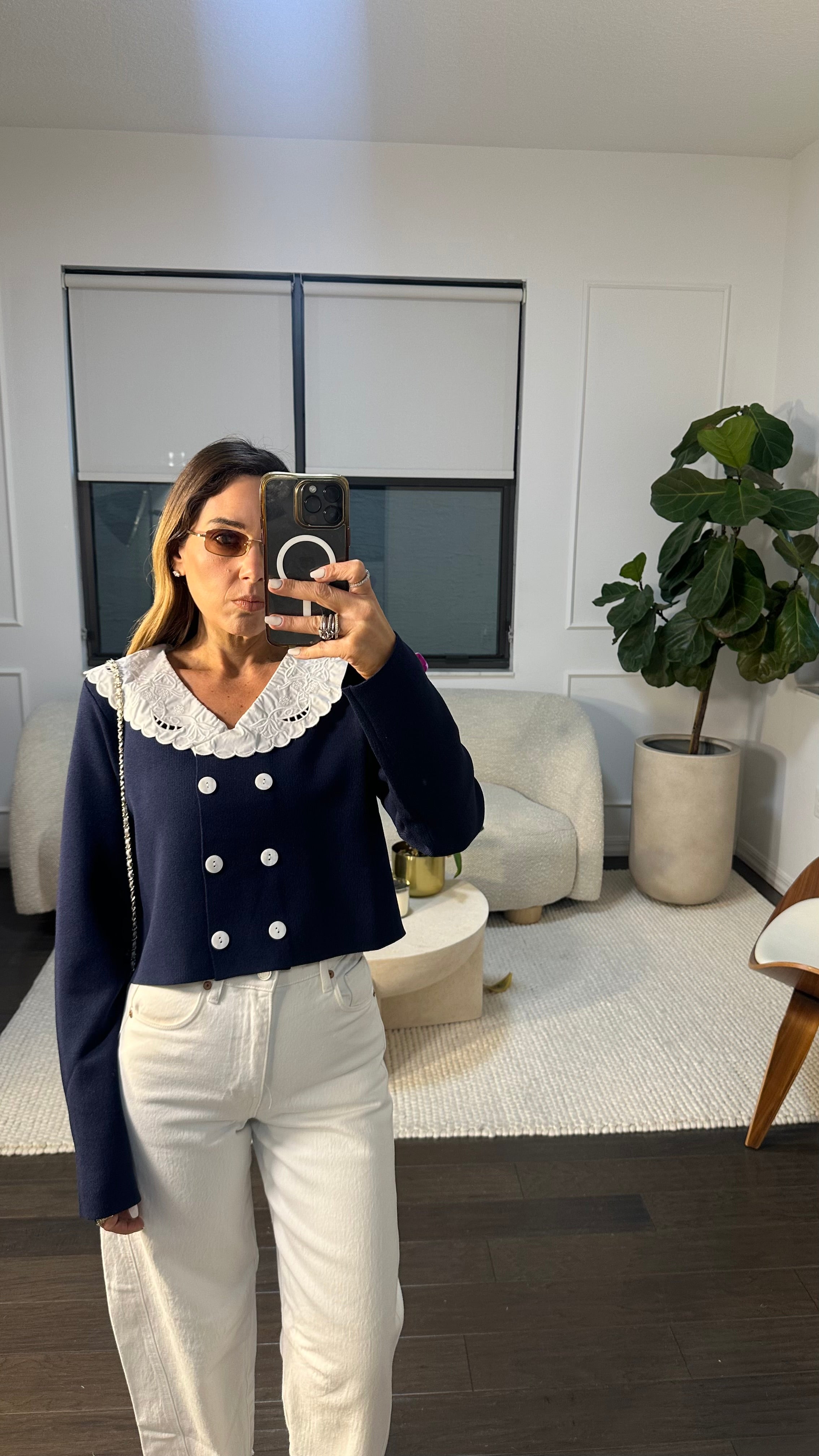 NAVY LACE CARDI