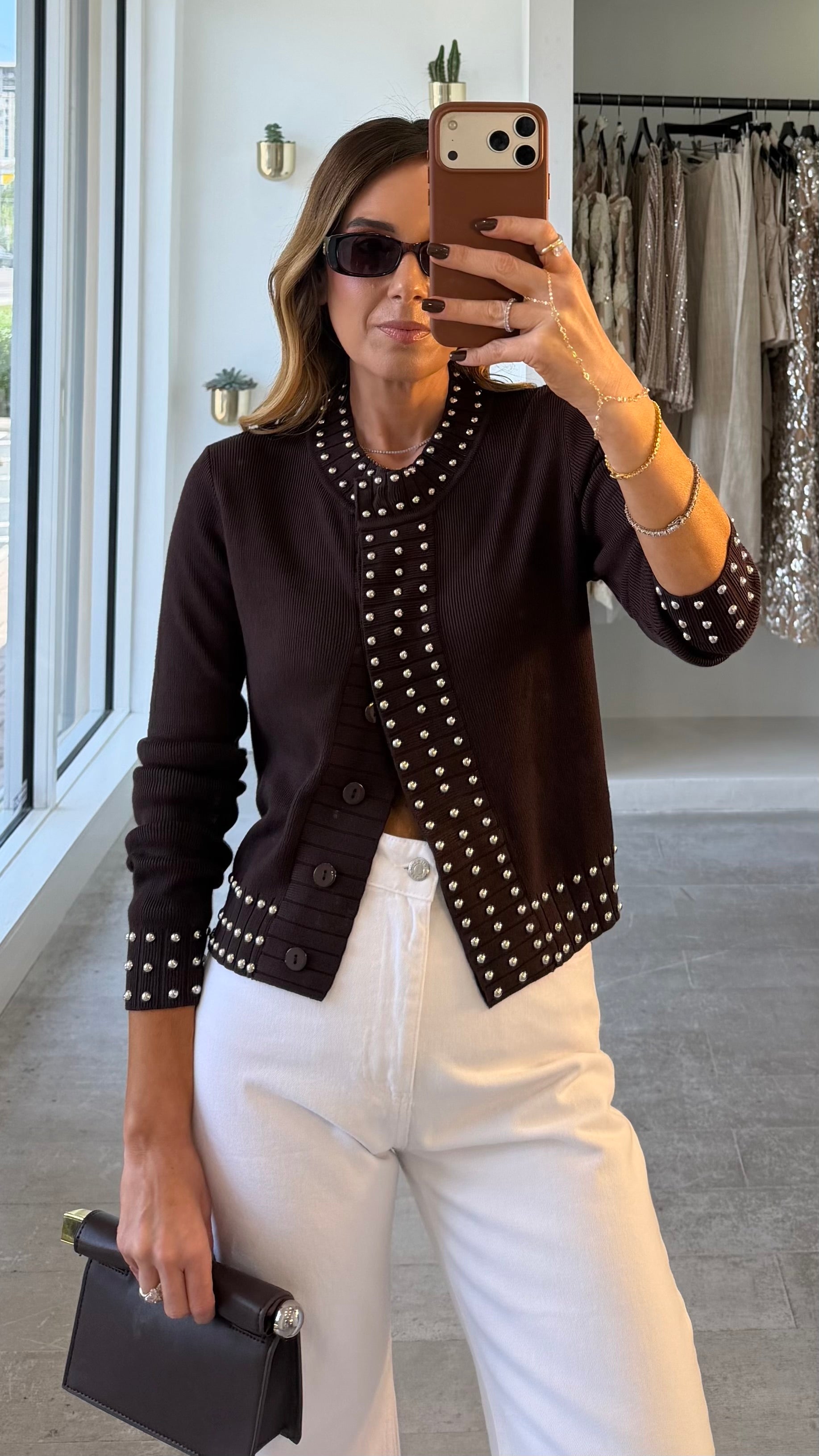 BROWN STUDDED CARDI