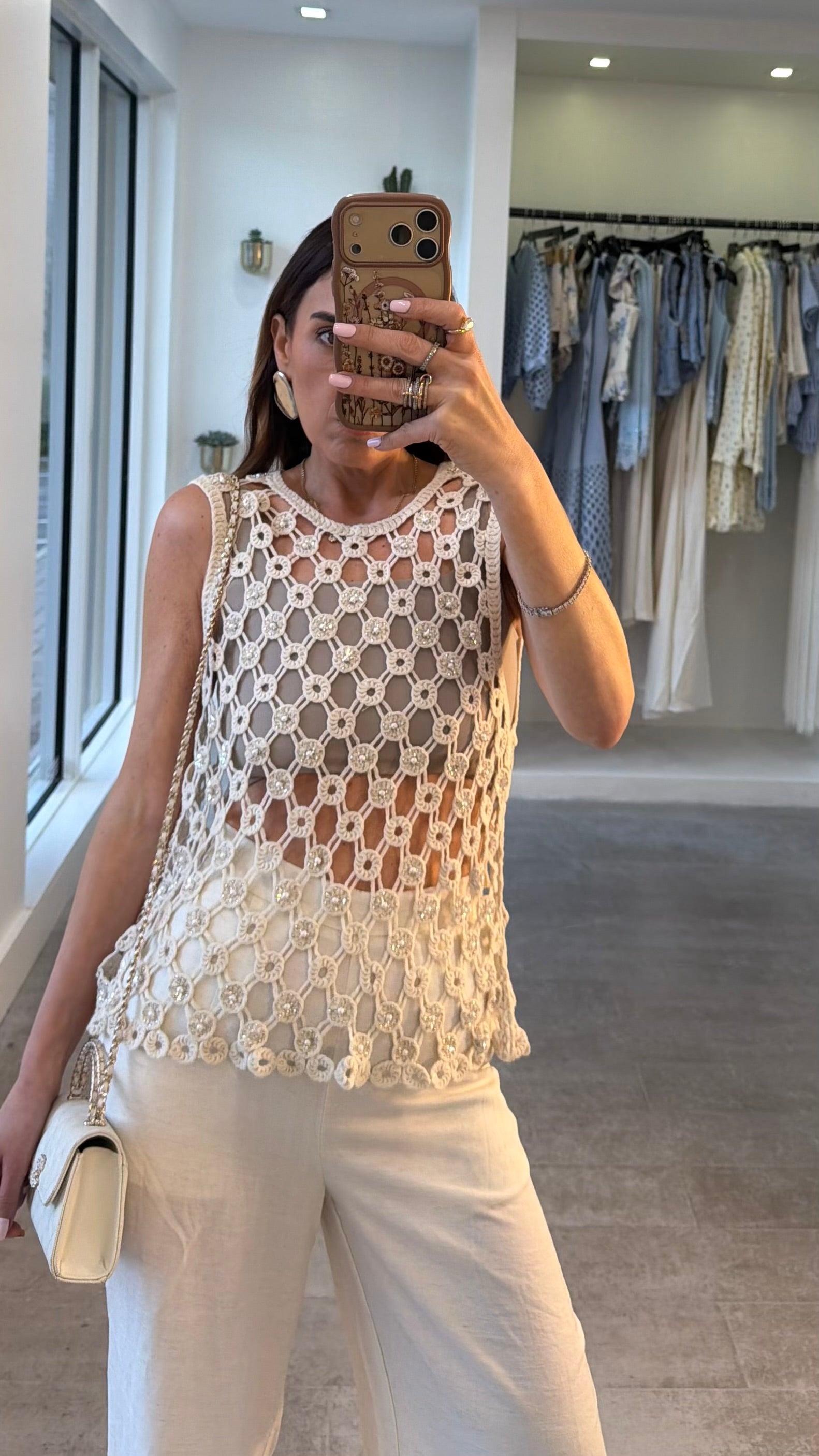 BEIGE CROCHET SHINE TOP