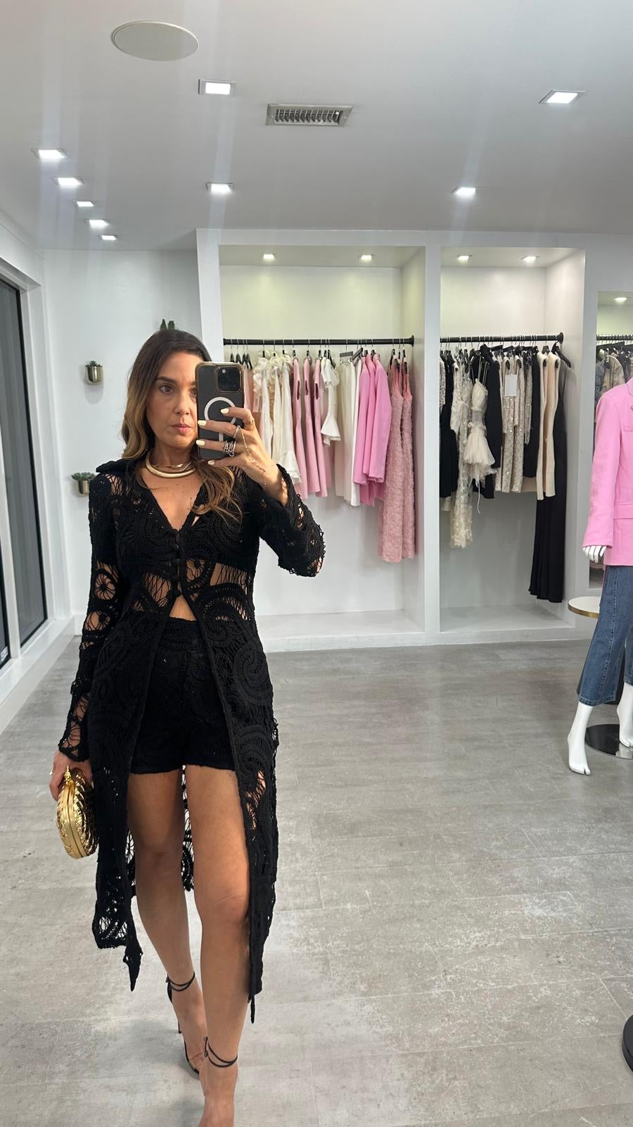 BLACK LACE SHORT SET