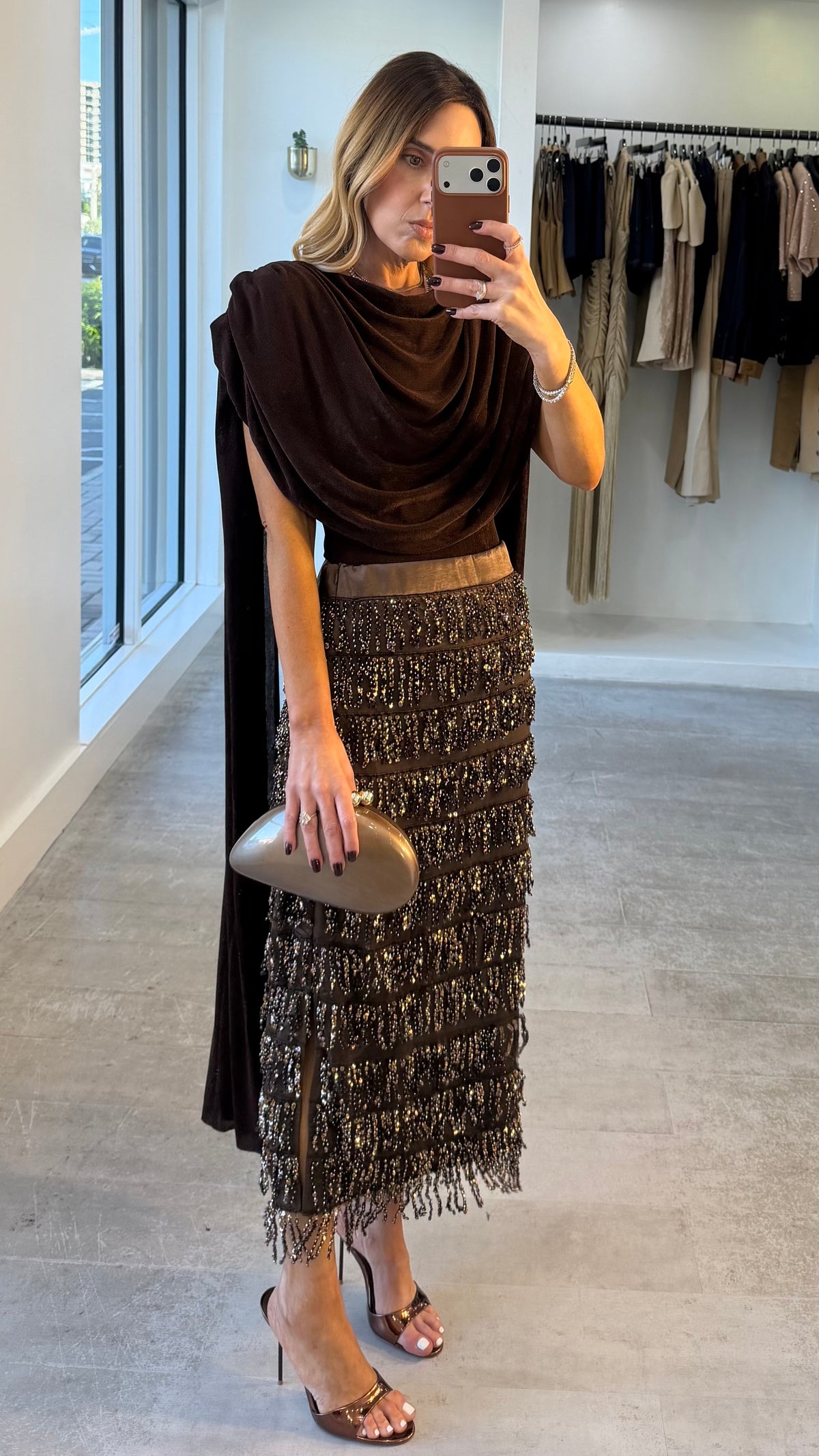MOCHA FRINGE SKIRT