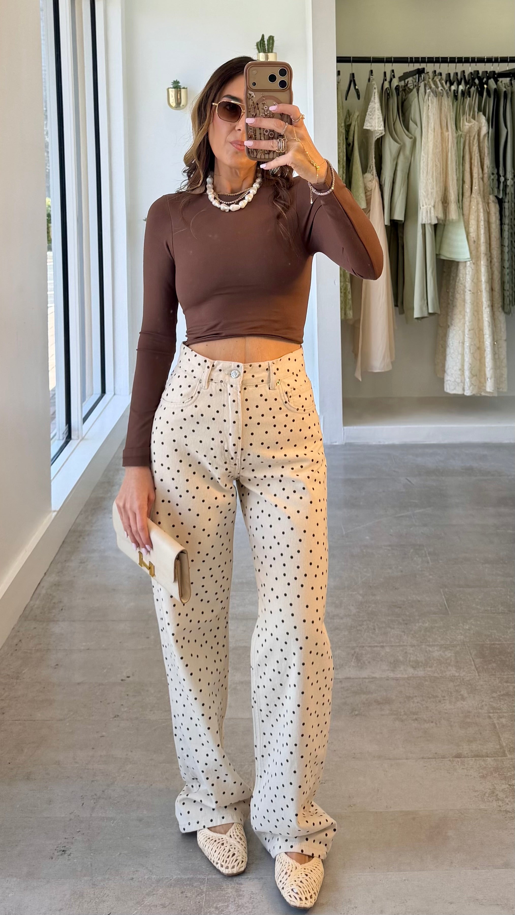 IVORY POLKA DOT COFFE DENIM