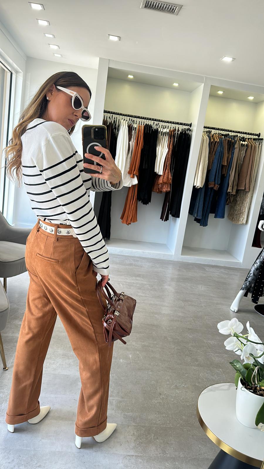 WHITE STRIPED POLO TOP