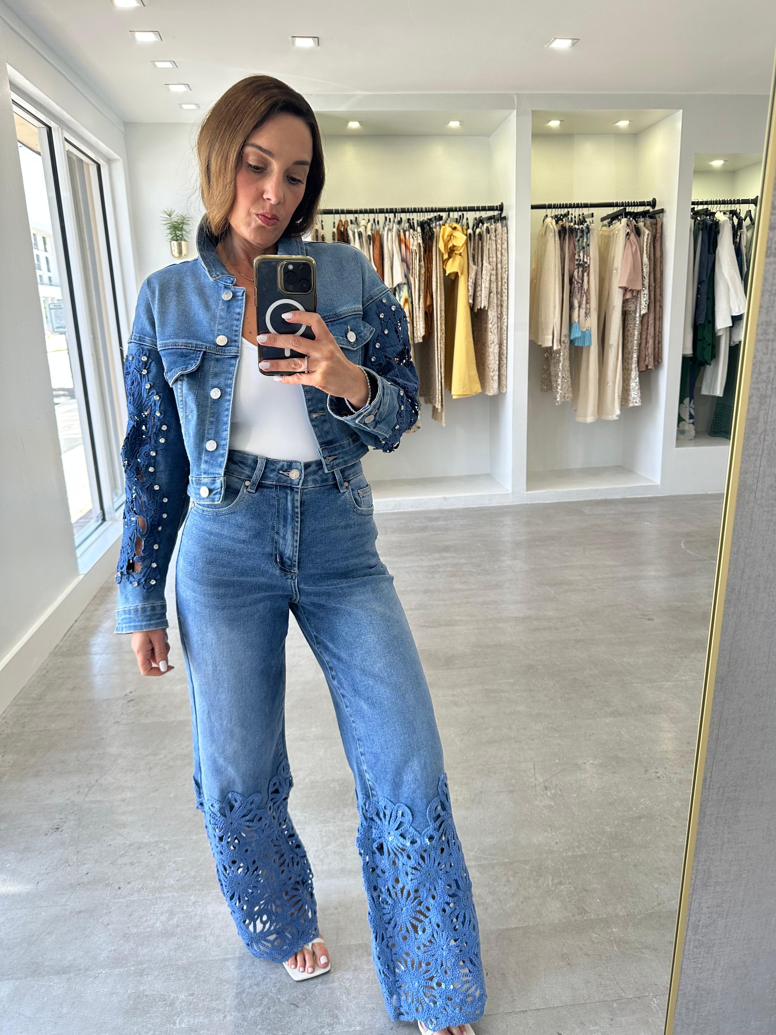 DENIM CROCHET JACKET SET