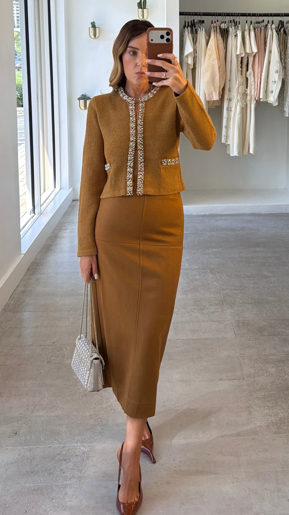 CAMEL MIDI SKIRT
