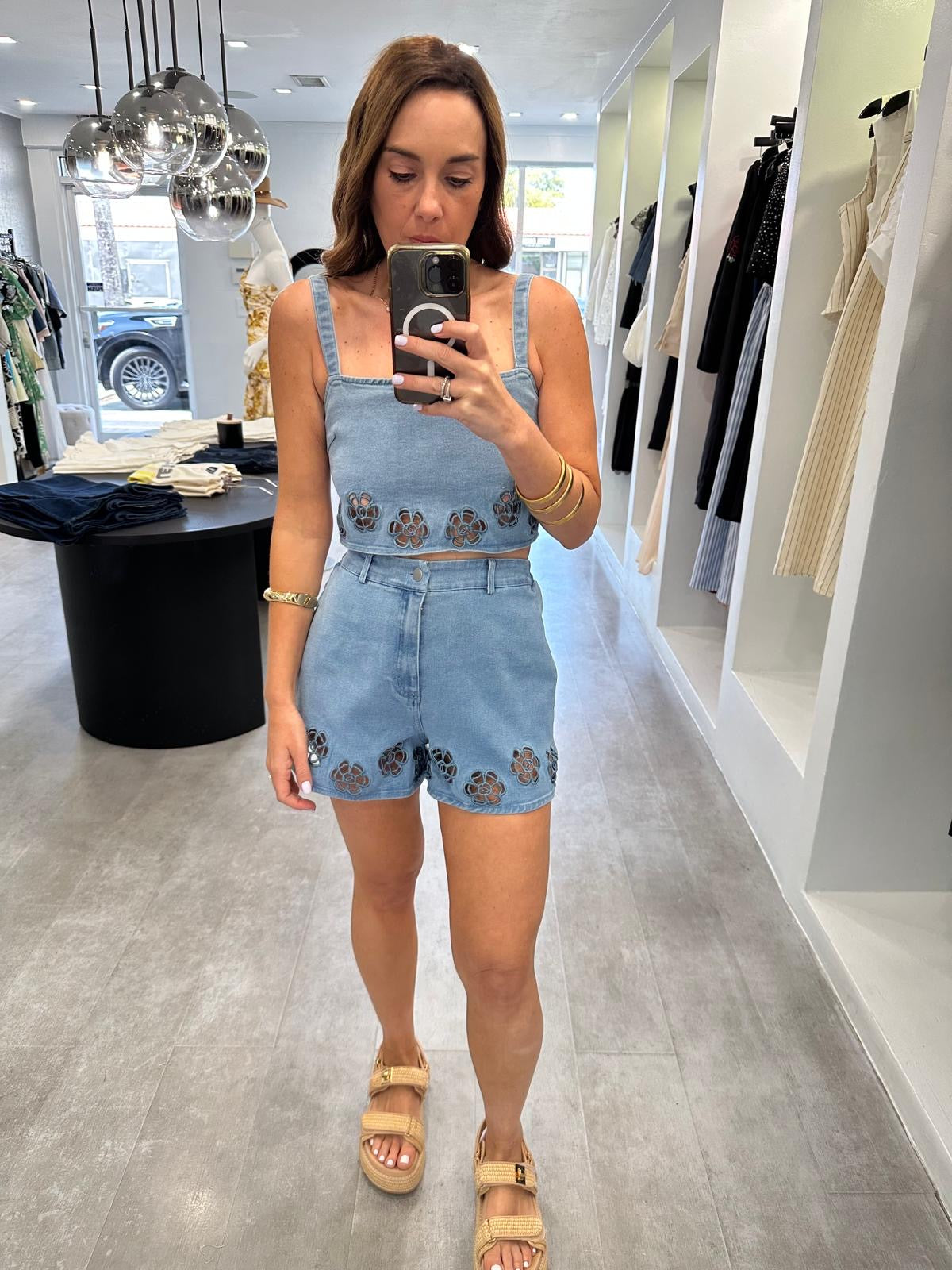 FLORAL EMBROIDERED DENIM SET