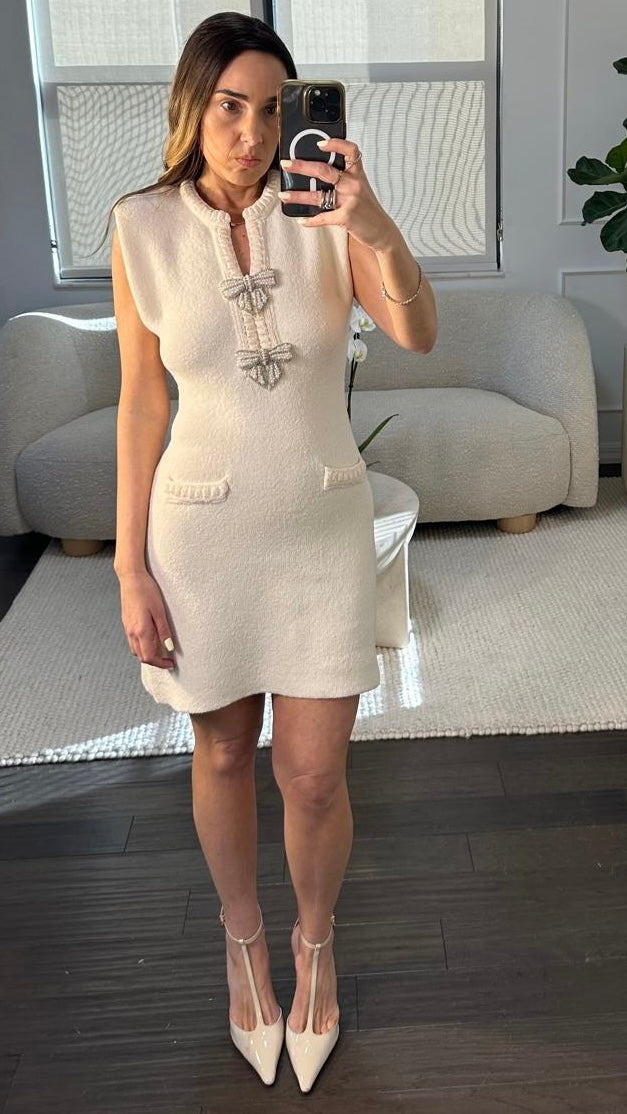 PEARL BOW SHOULDER DRESS