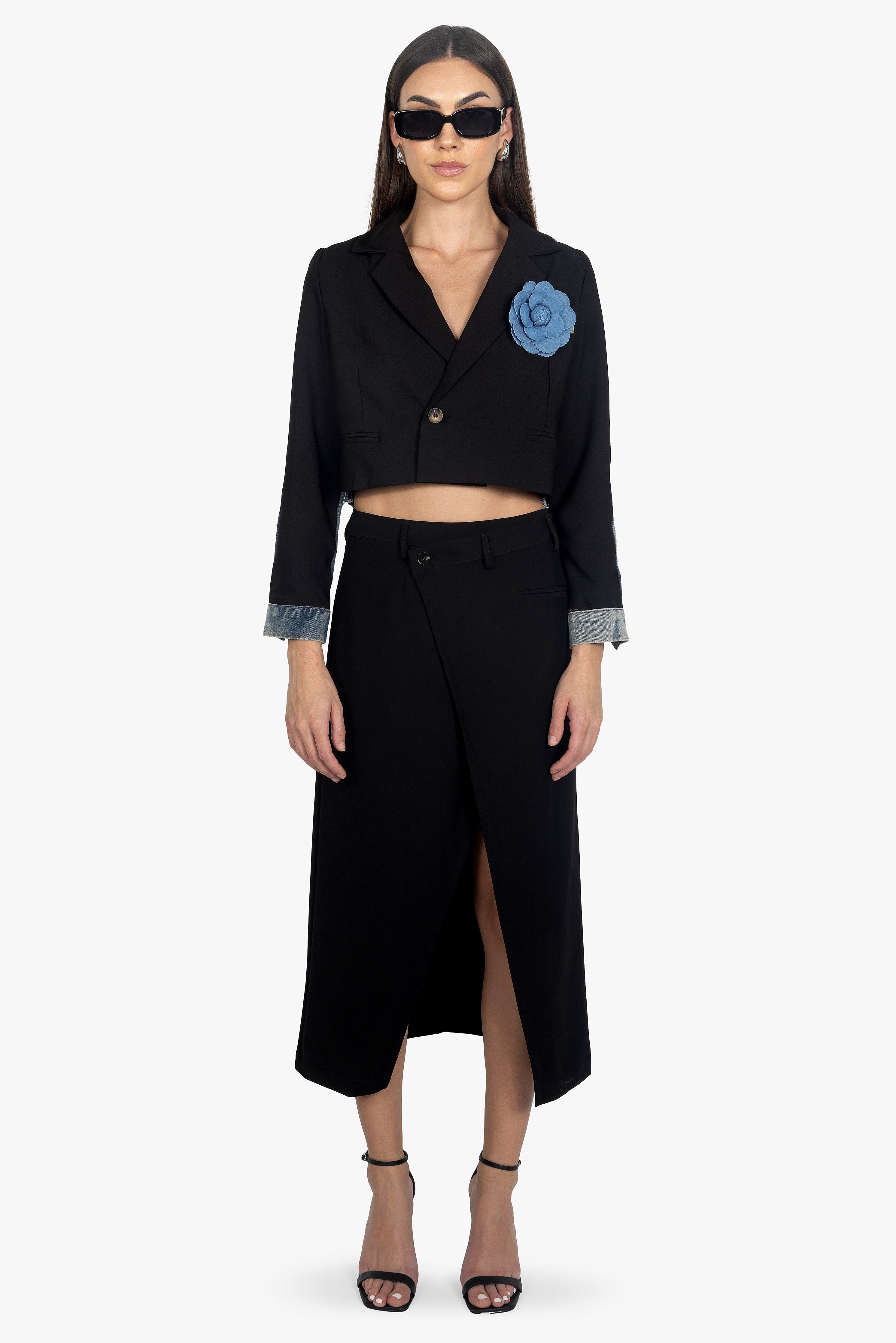 NOIR CROSS WAIST MIDI SKIRT