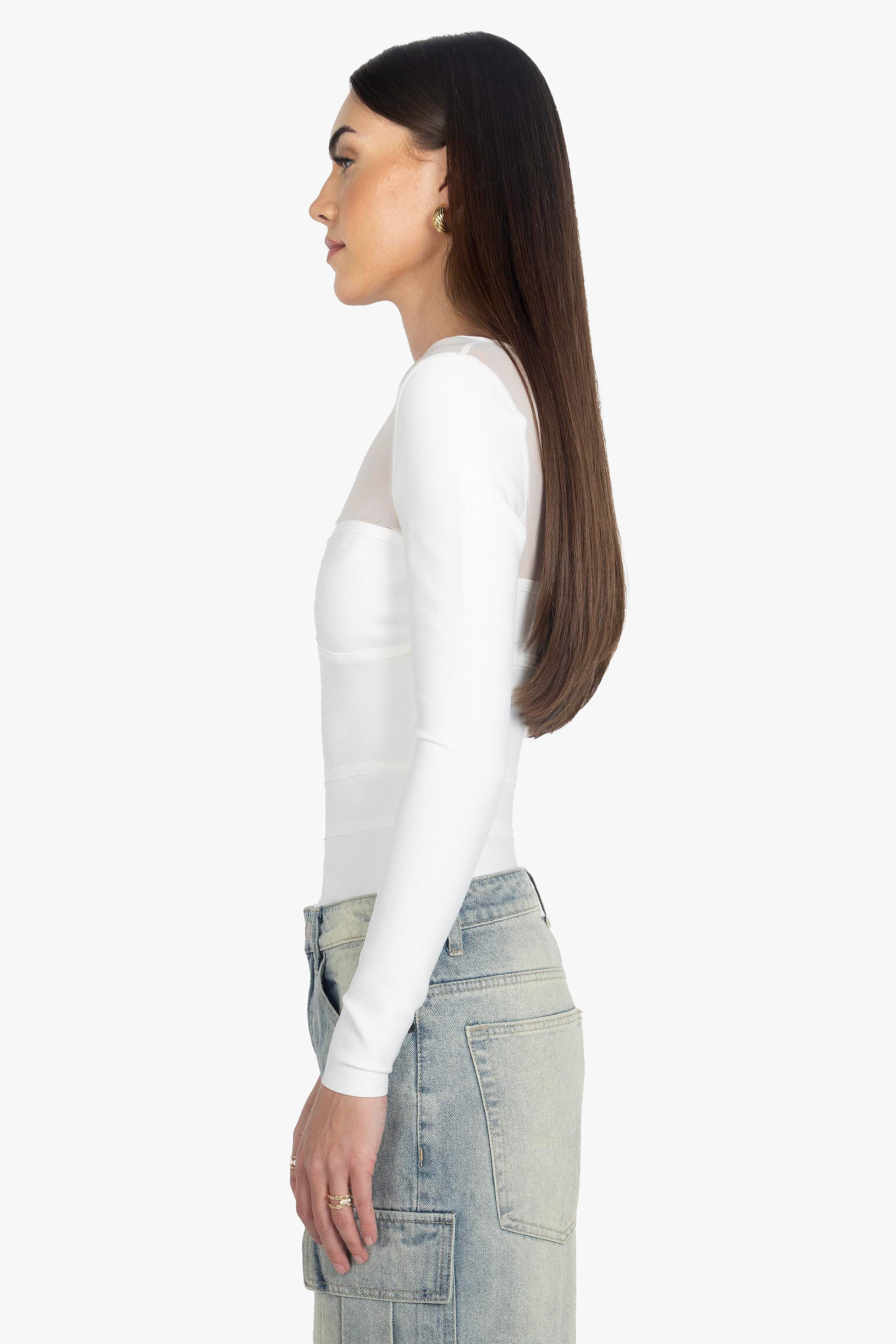WHITE MESH LONG SLEEVE TOP