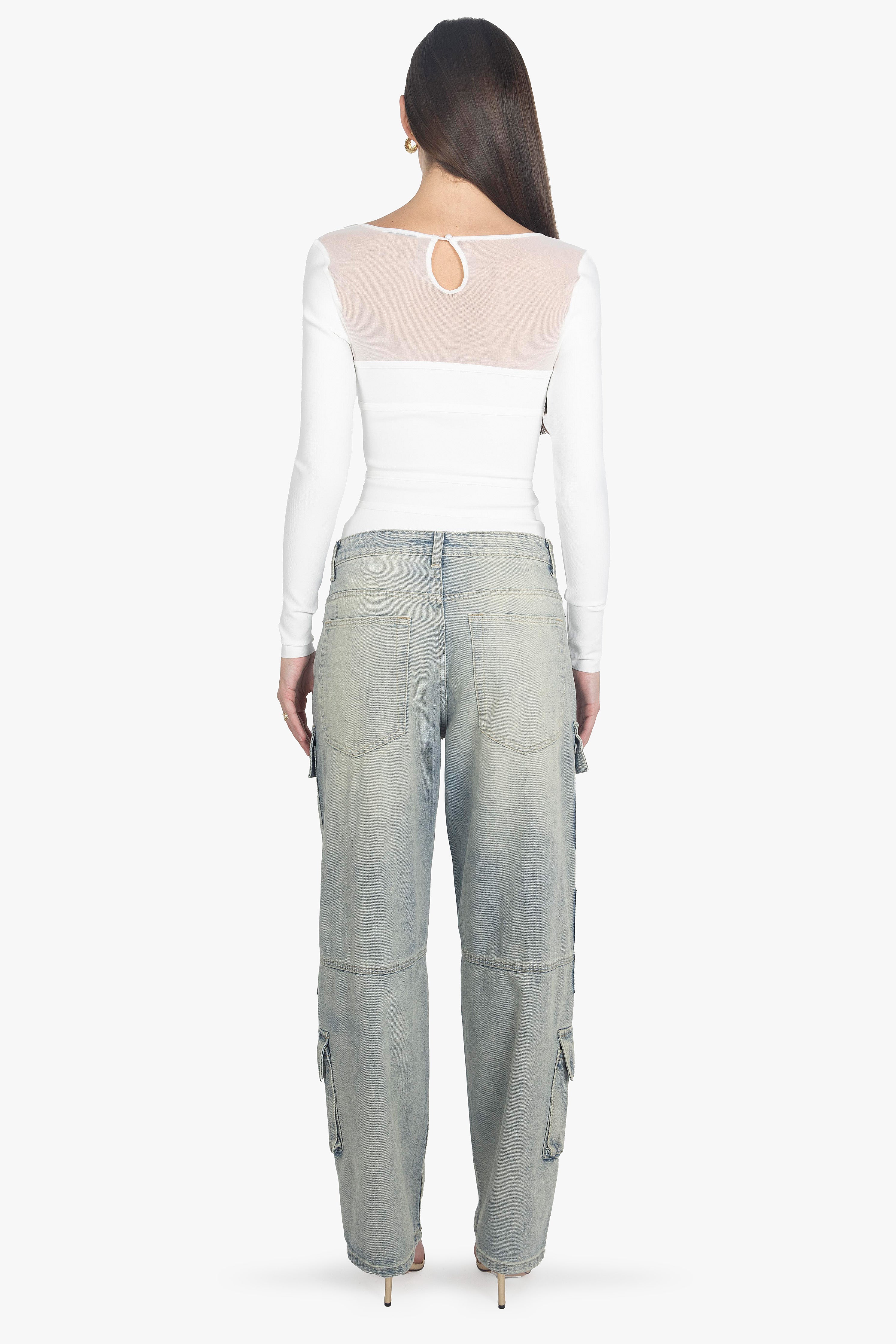 WHITE MESH LONG SLEEVE TOP