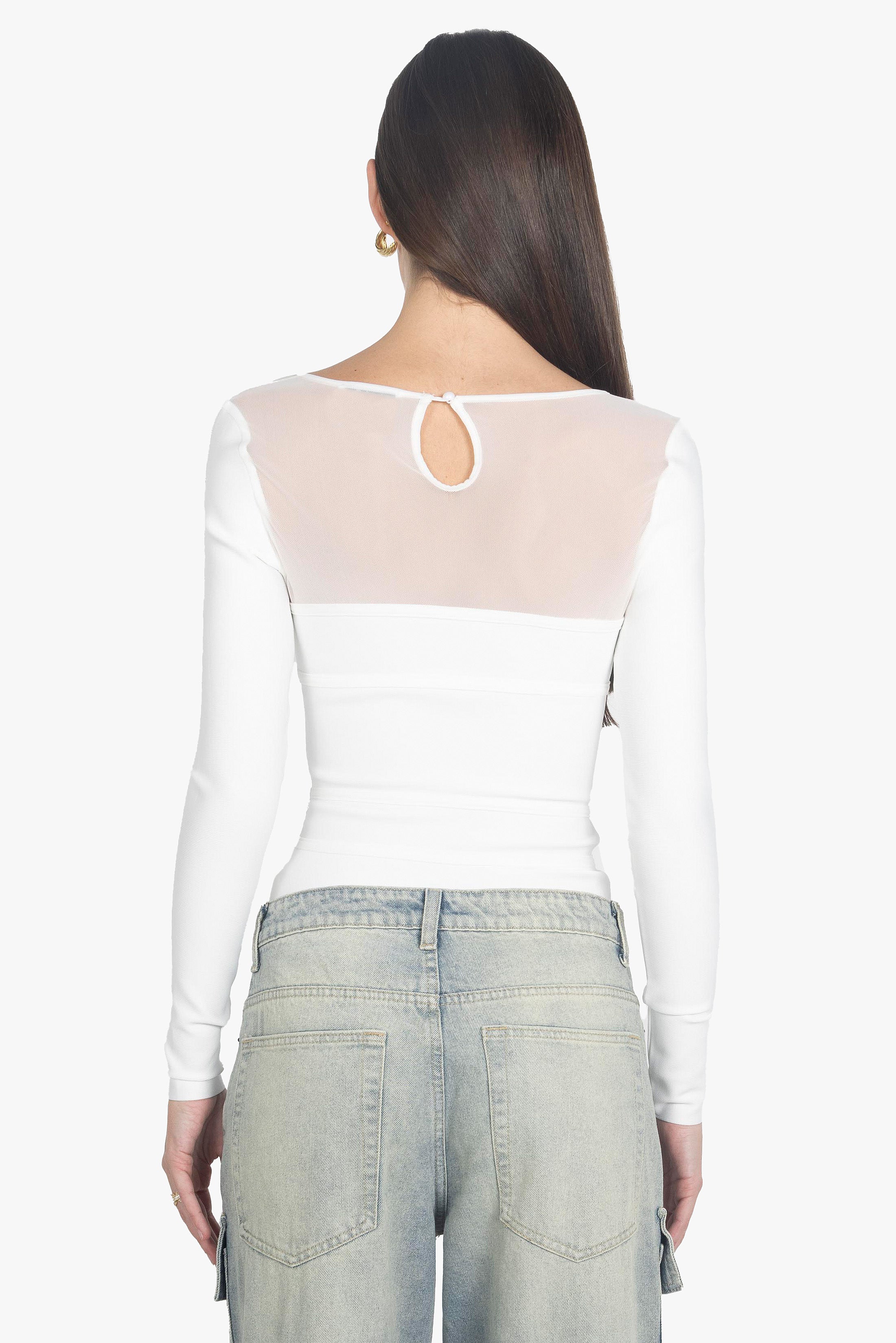 WHITE MESH LONG SLEEVE TOP