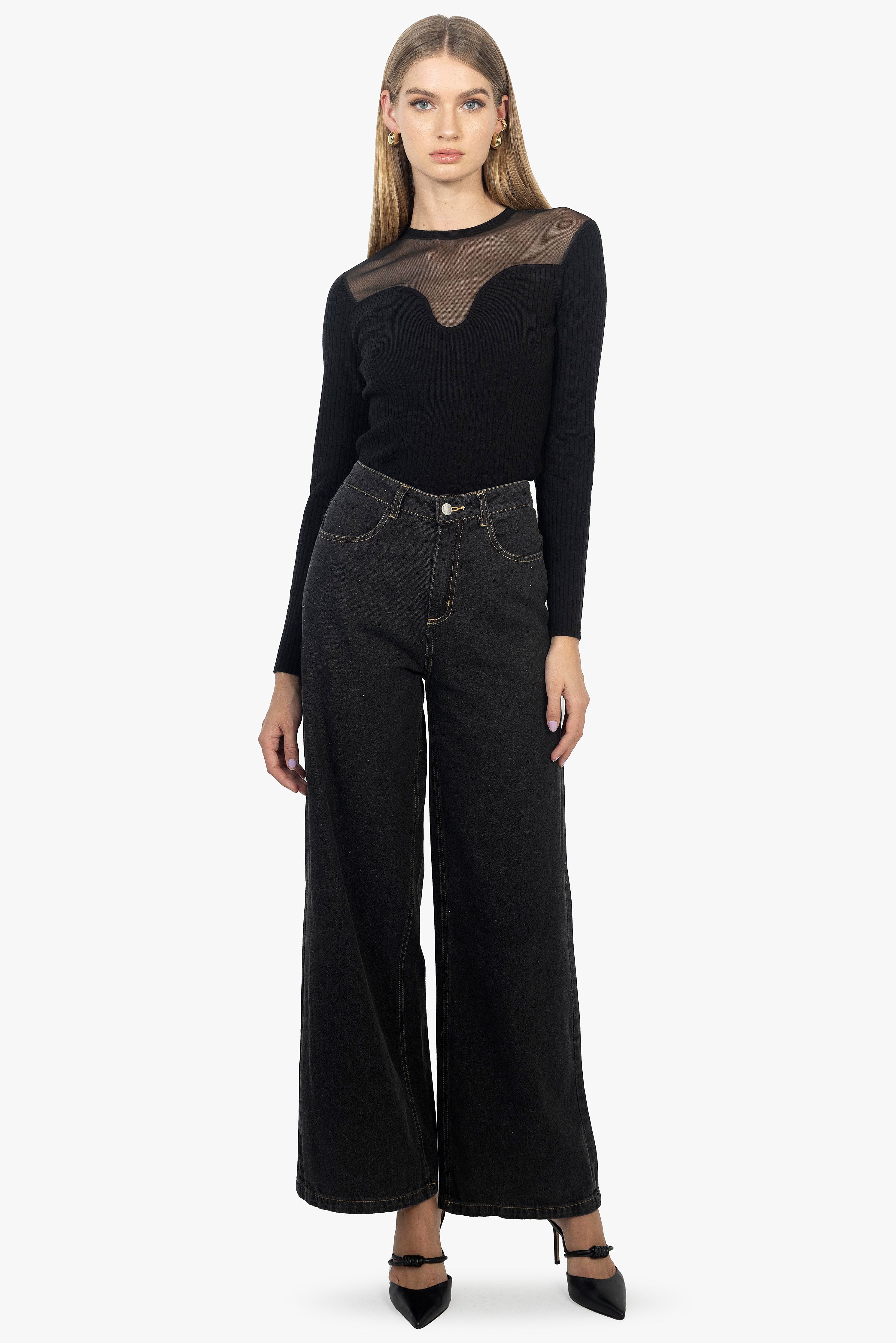 BLACK SPARKLE DENIM PANTS