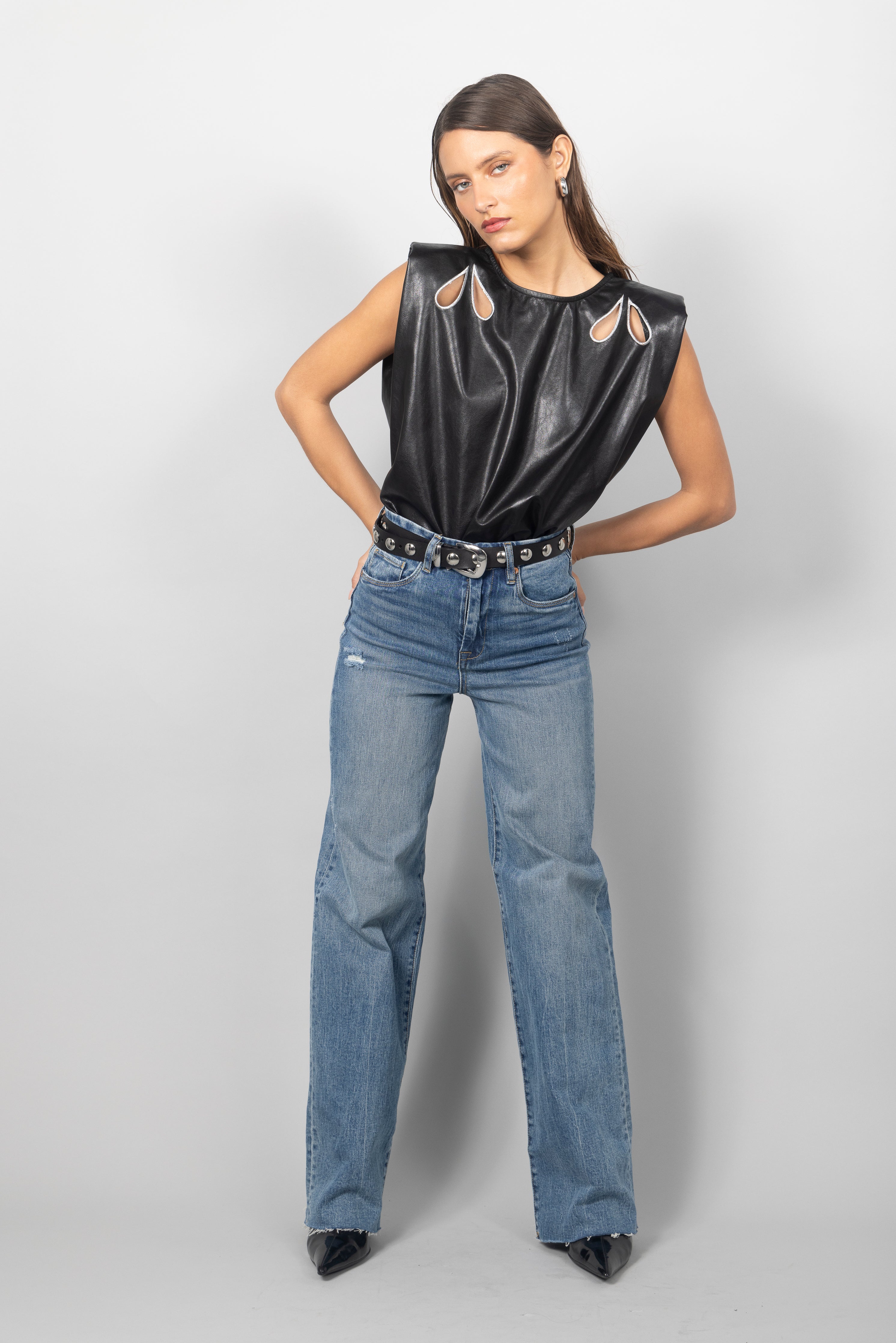 NAVY DENIM TIE JUMPSUIT