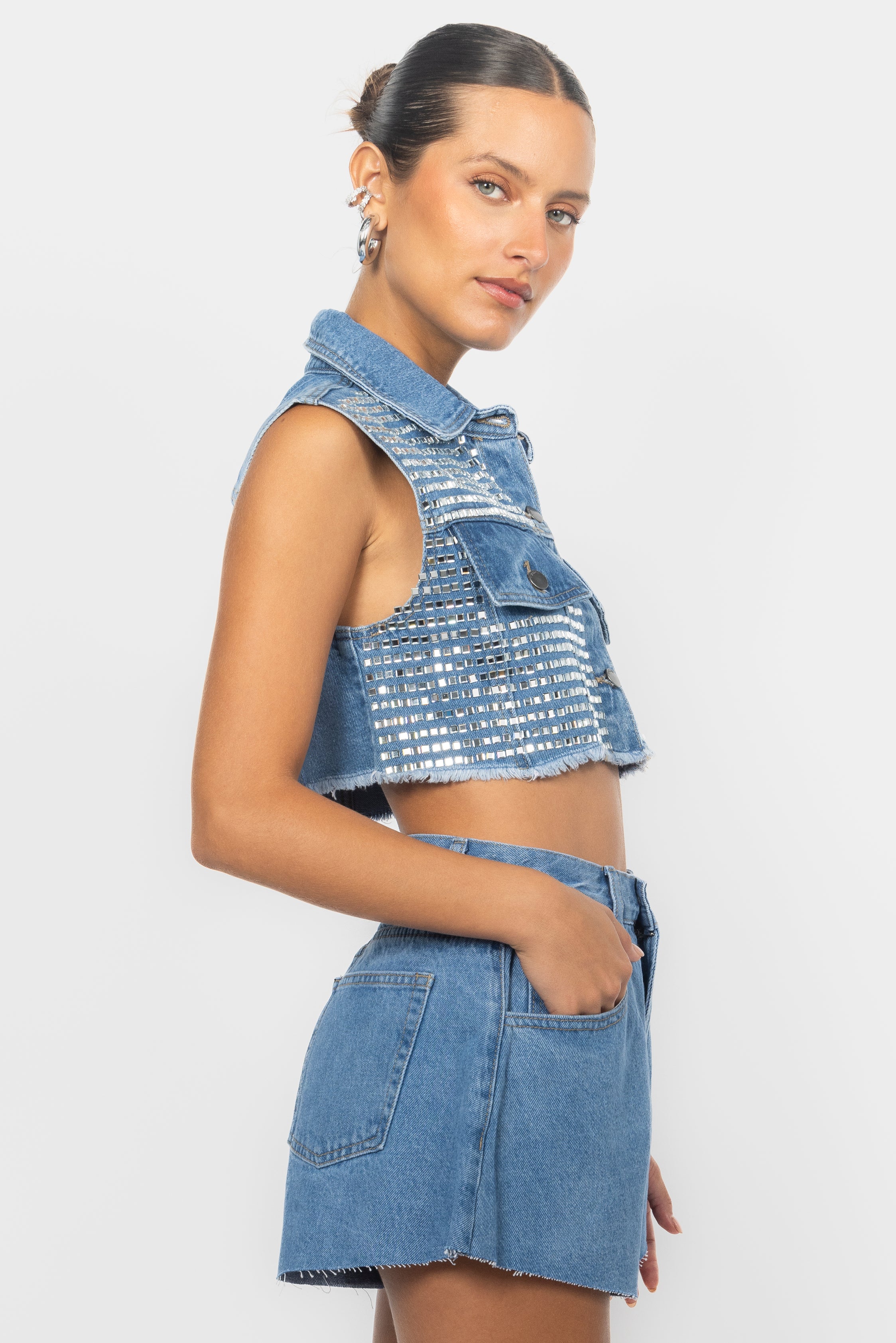PINK SEQUIN CROP TOP
