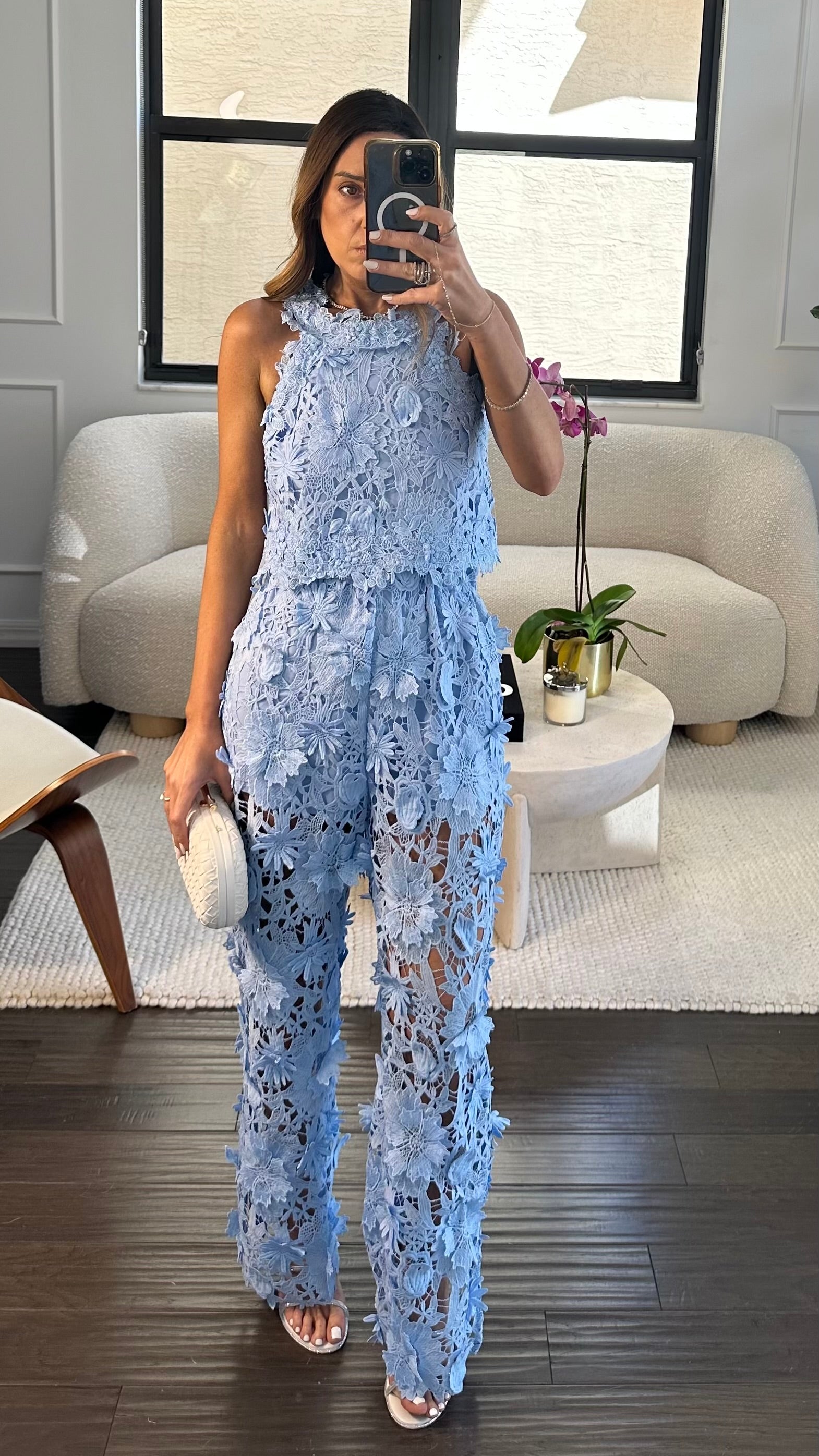 3D FLORAL BLUE PANT SET