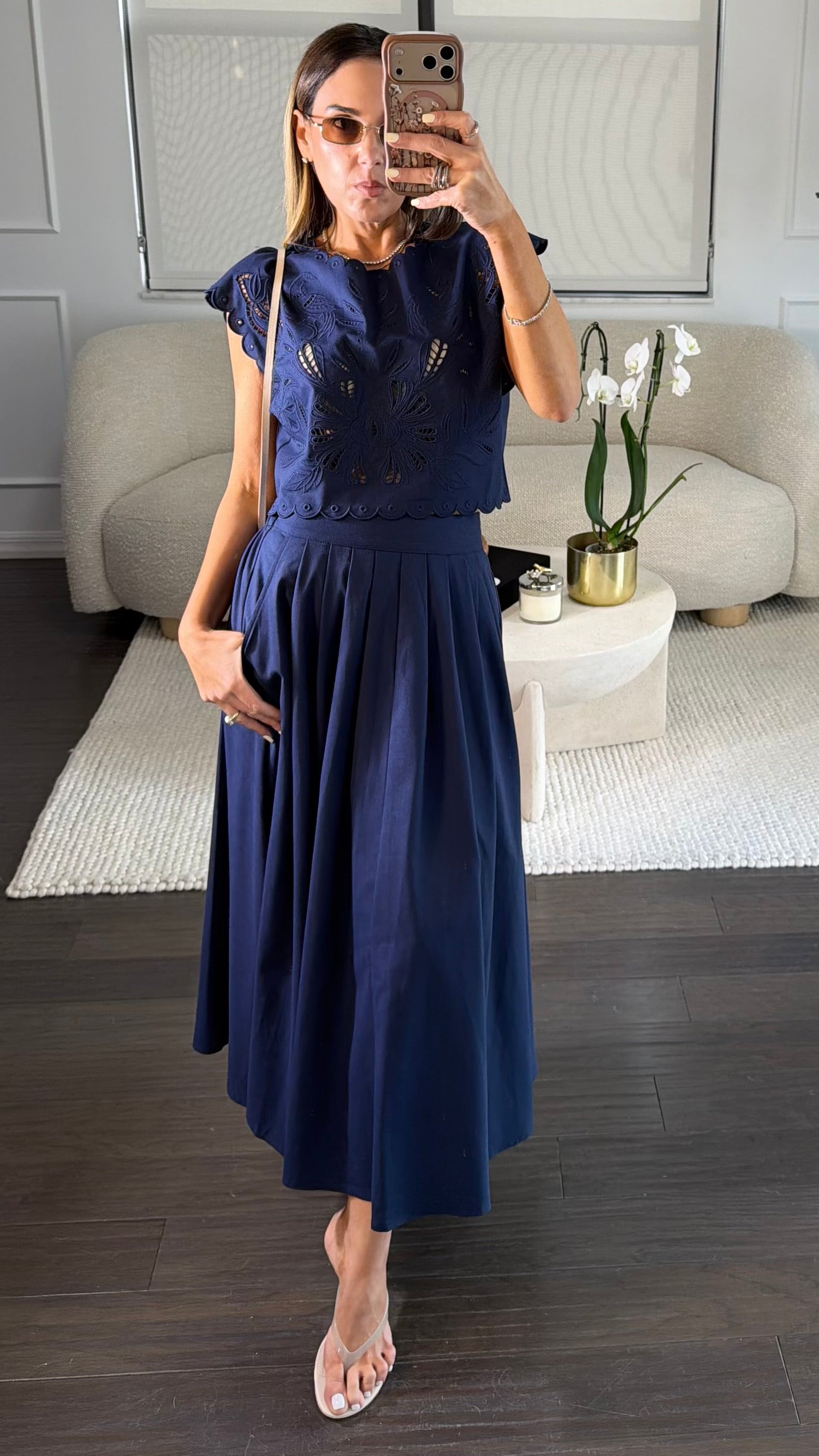 NAVY EMBROIDERED SKIRT SET