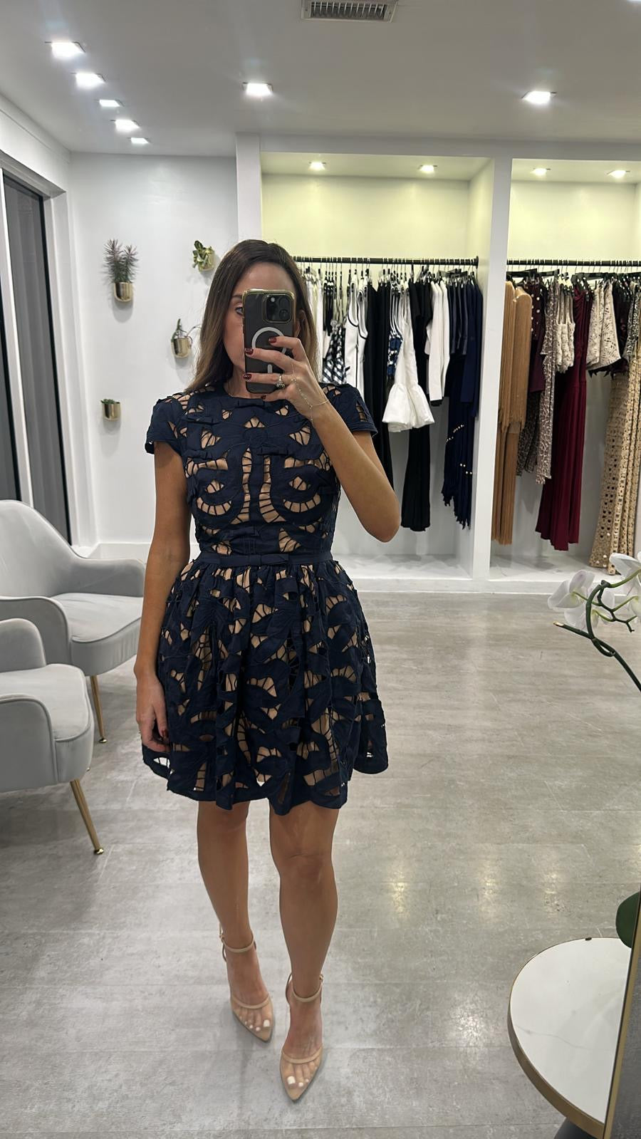 NAVY COQUETTE DRESS