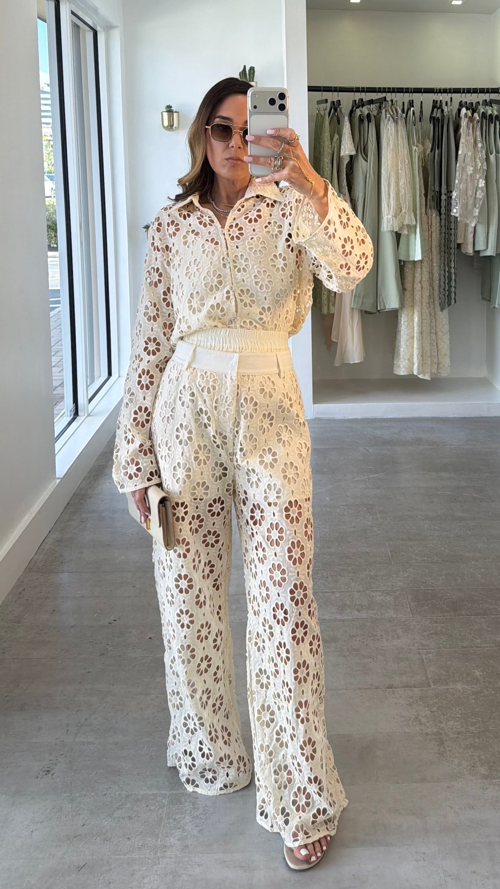 IVORY FLORAL CUT PANT SET