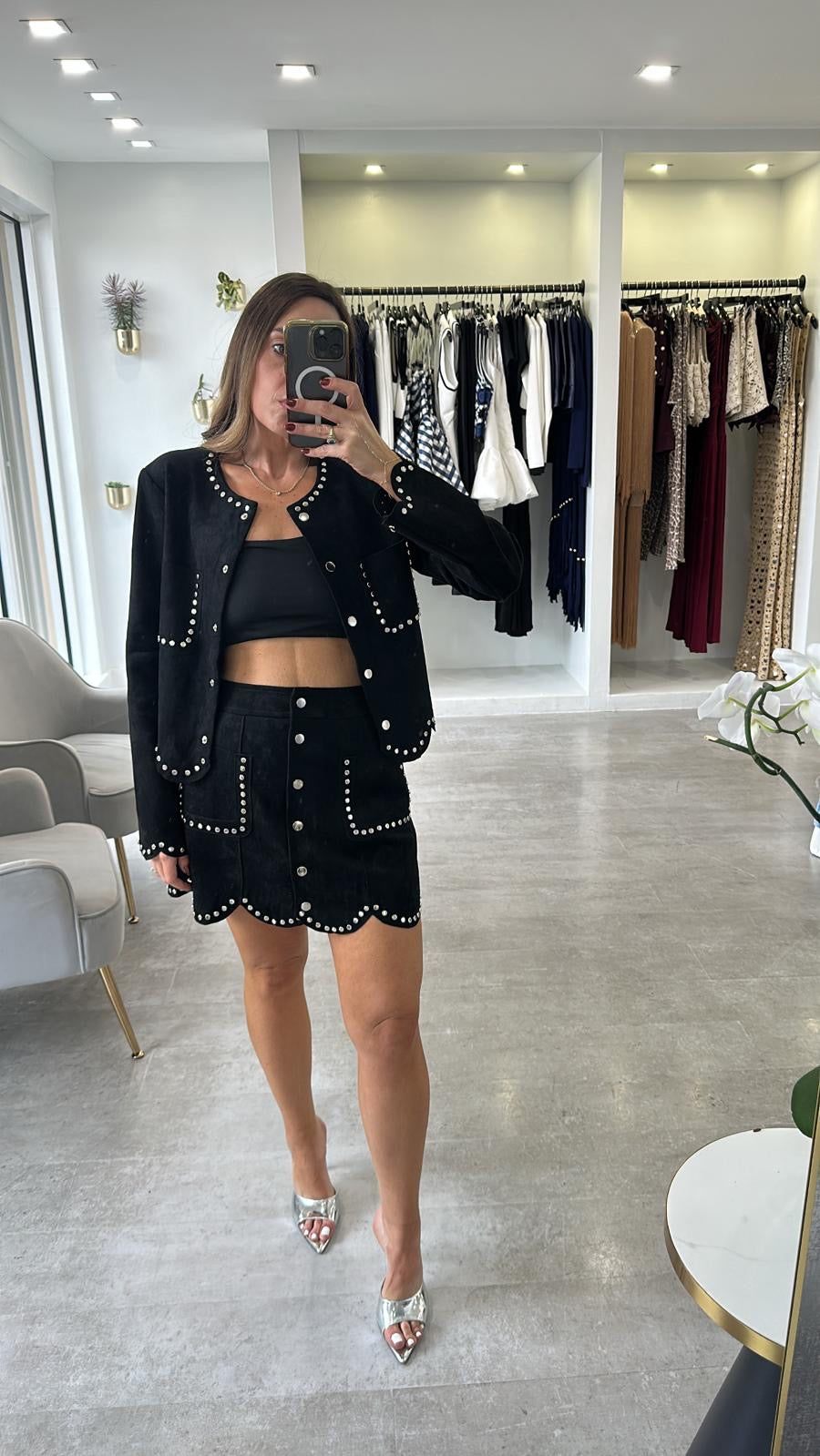 BLACK STUD SUEDE SET