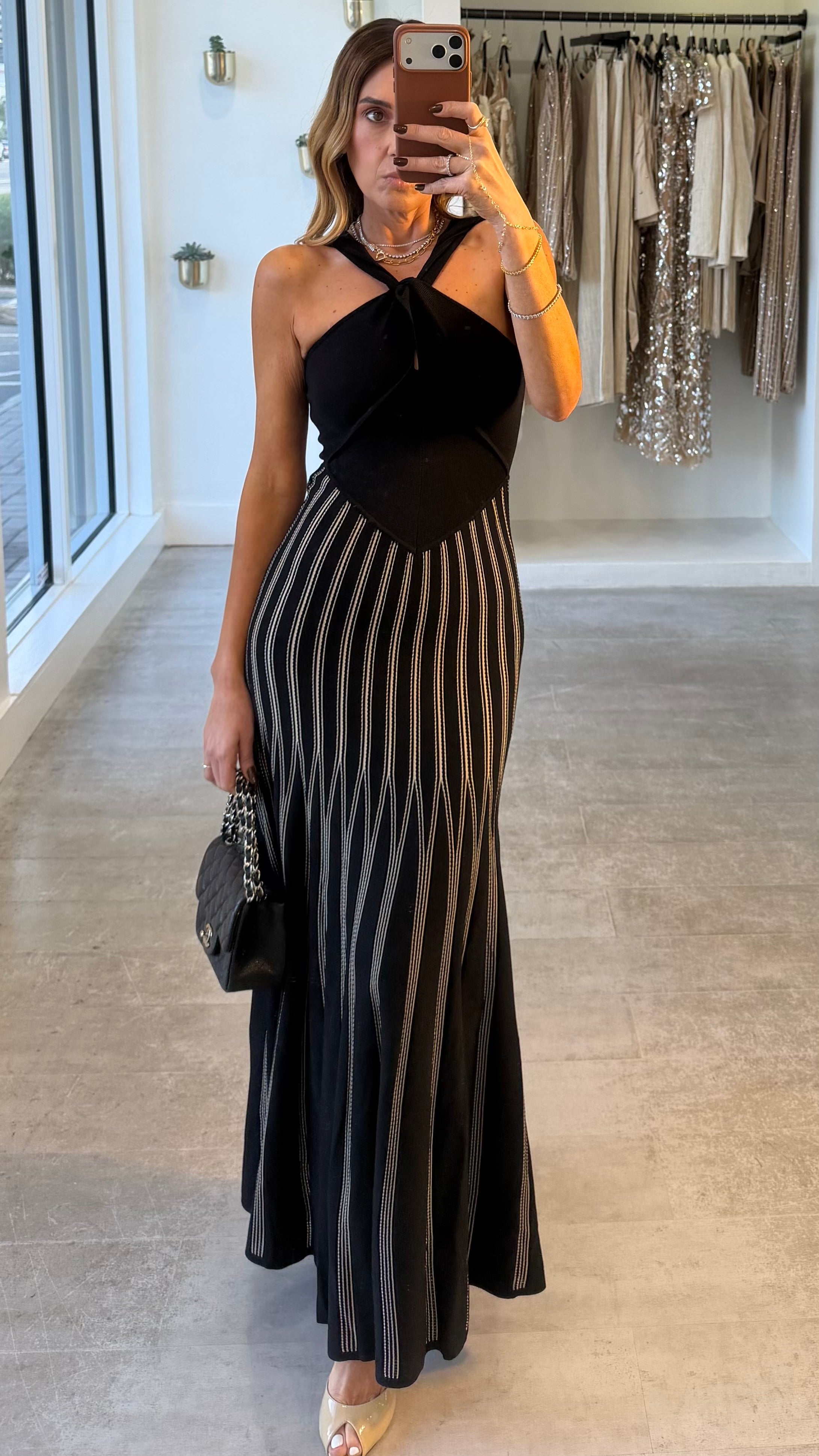 SCULPT KNIT STRIPED MIDI
