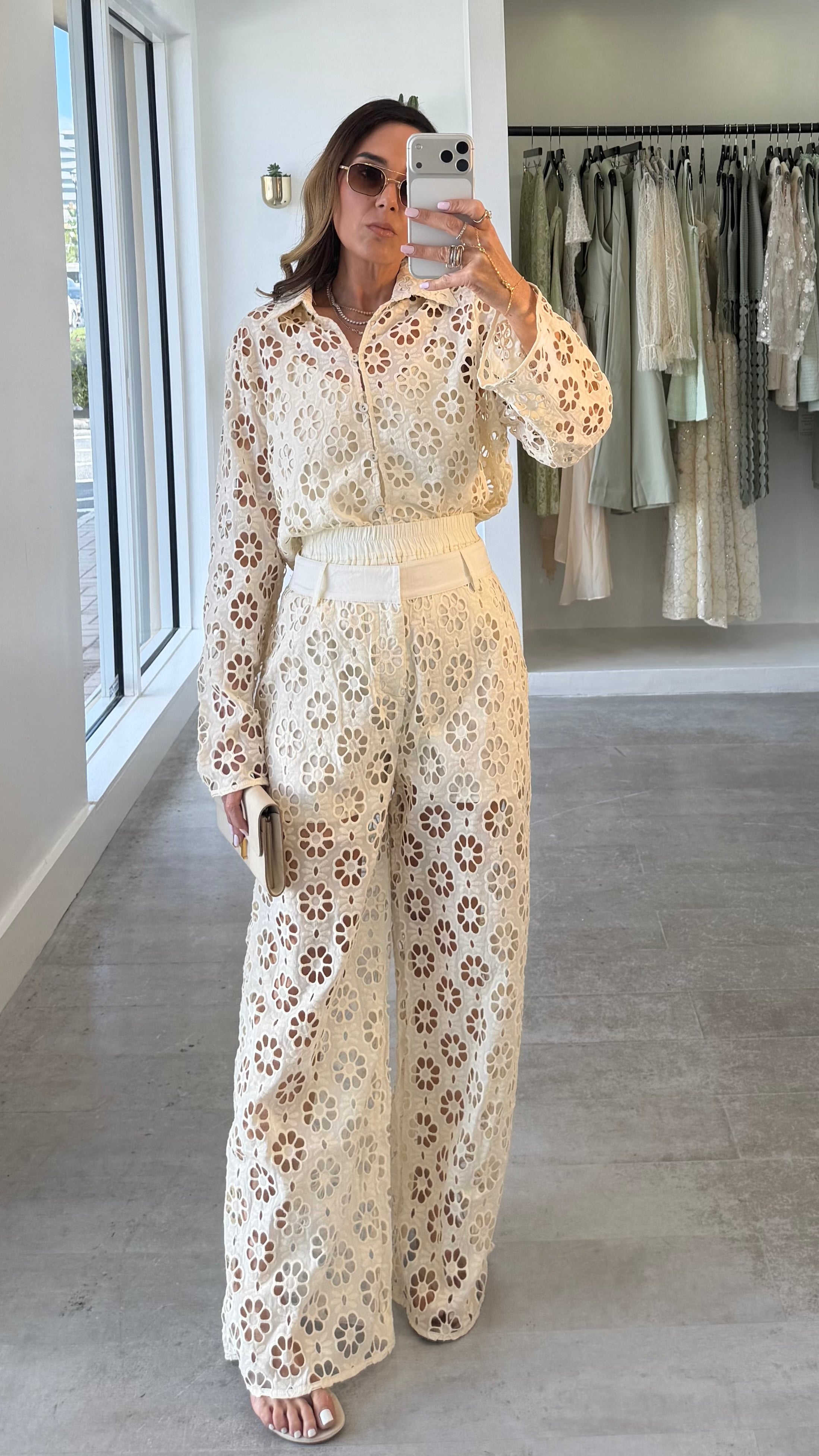 IVORY FLORAL CUT PANT SET