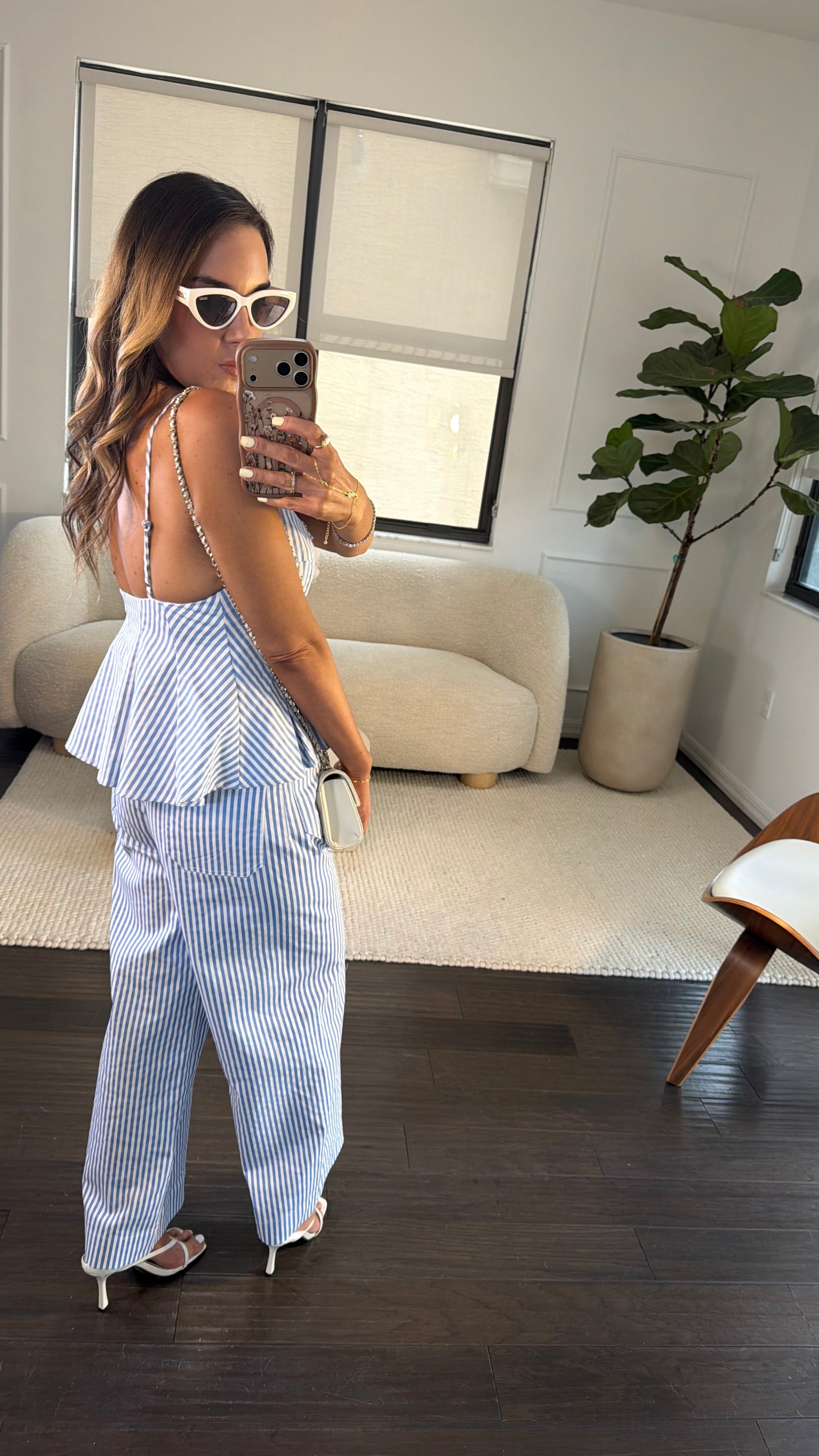 BLUE STRIPE PEPLUM SET