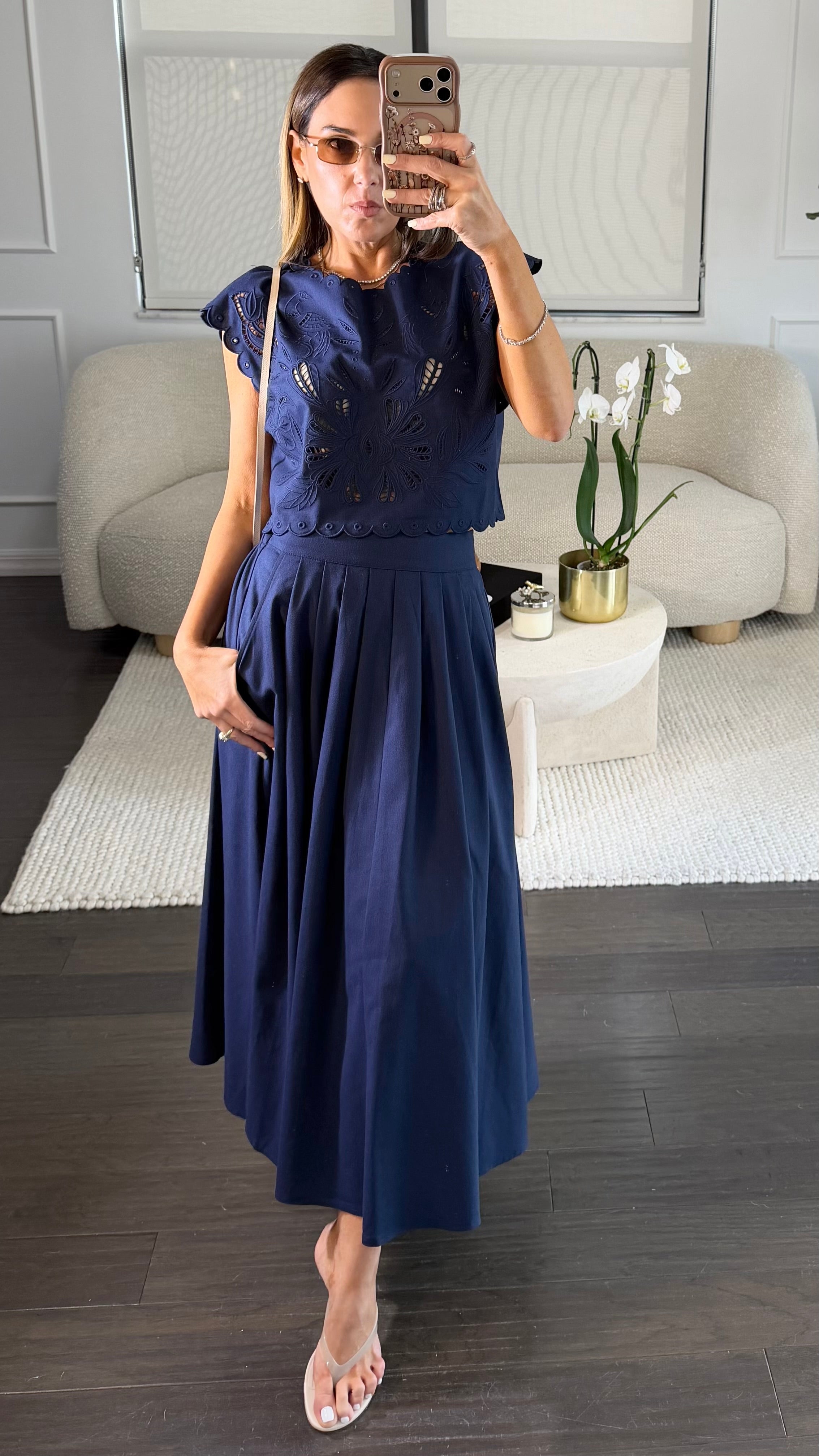 NAVY EMBROIDERED SKIRT SET