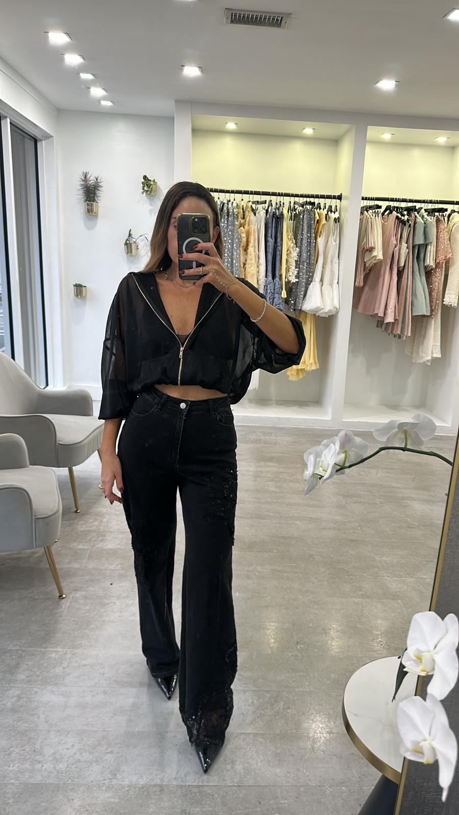 BLACK LACE DENIM