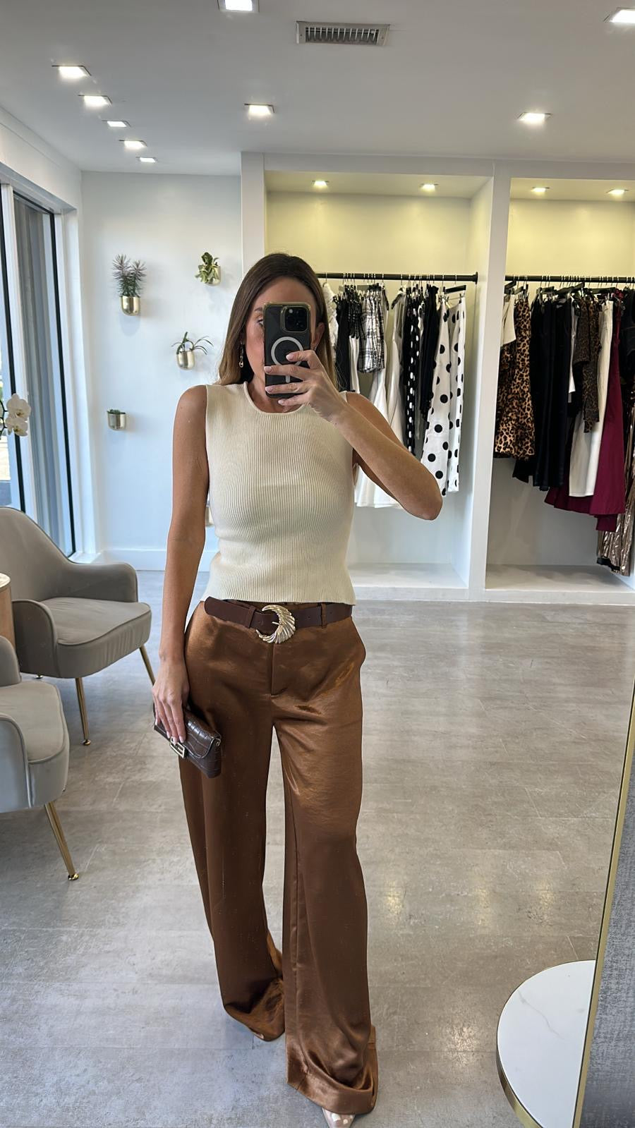 BRONZE GLOW BELT PANTS