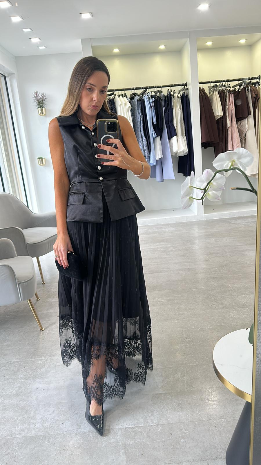 PLEAT LACE VEST SET