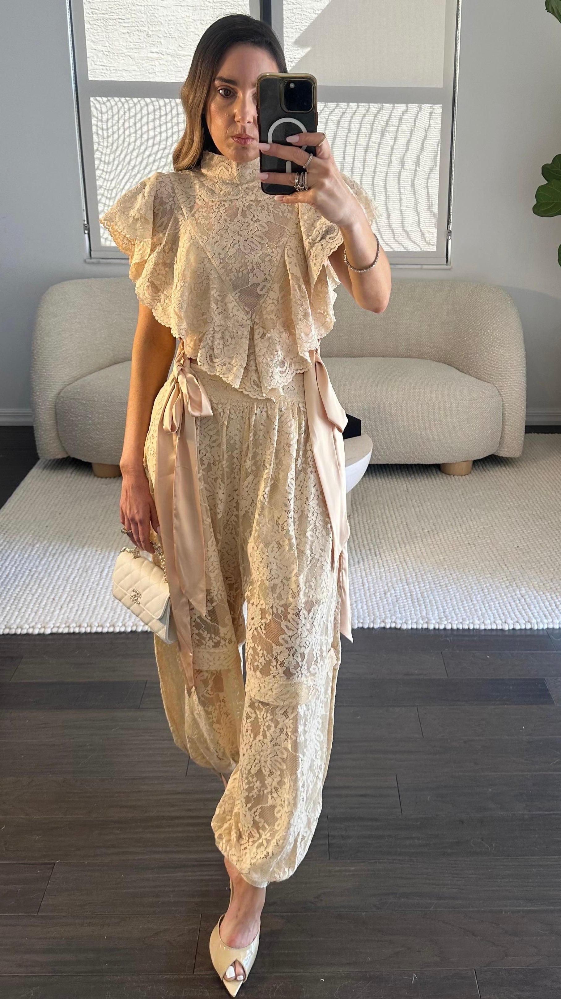 CHAMPAGNE WHISPER LACE SET