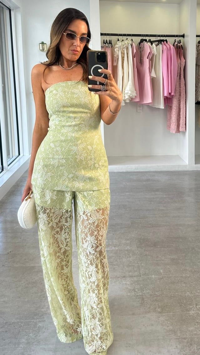 LIME LACE SHEER SET