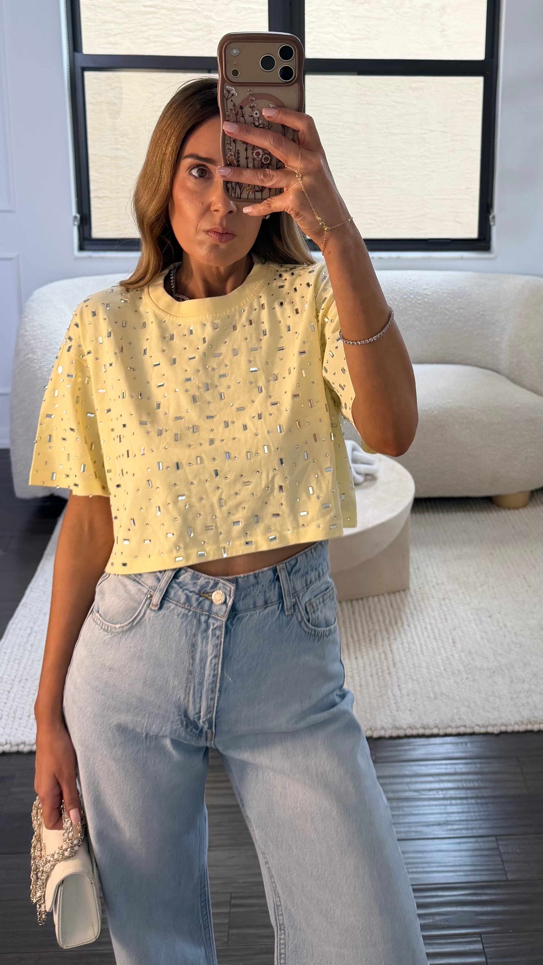 YELLOW EMBELLISHED TEE