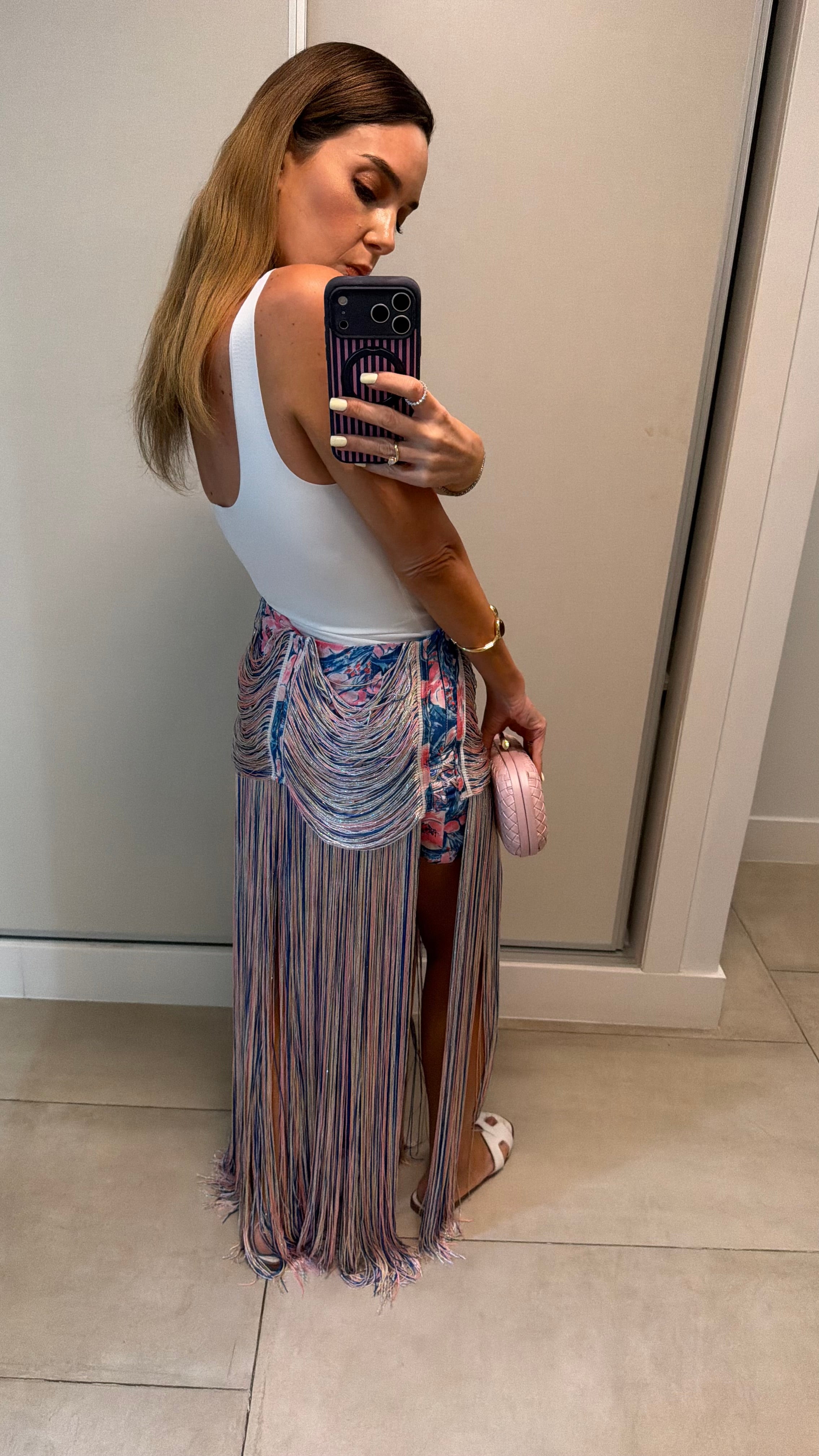 Fringe multi blue skirt